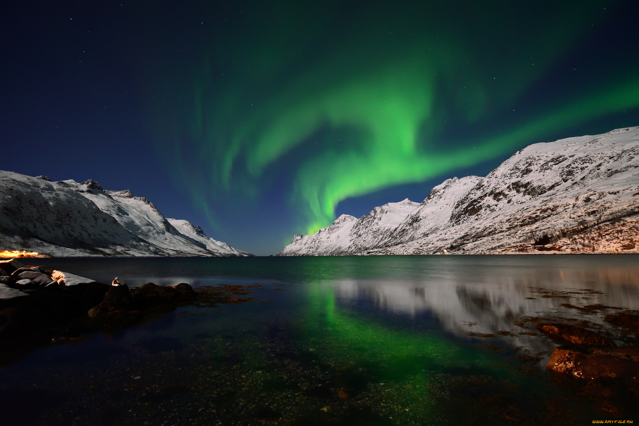 ersfjordbotn, , norway, природа, северное, сияние, норвегия, norway, вода, фьорд, горы, северное, сияние