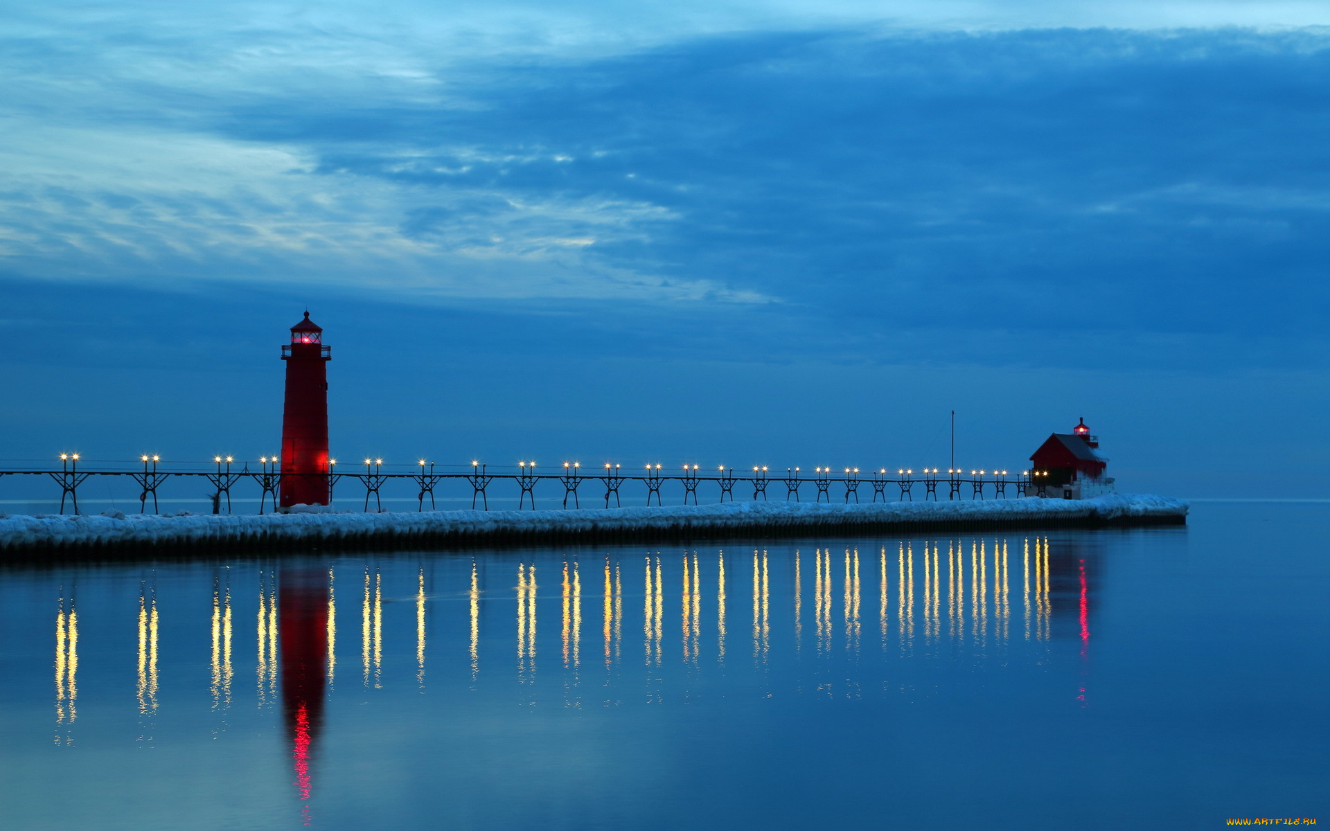 lake, michigan, природа, маяки, водная, гладь, озеро, мичиган, зима, блики