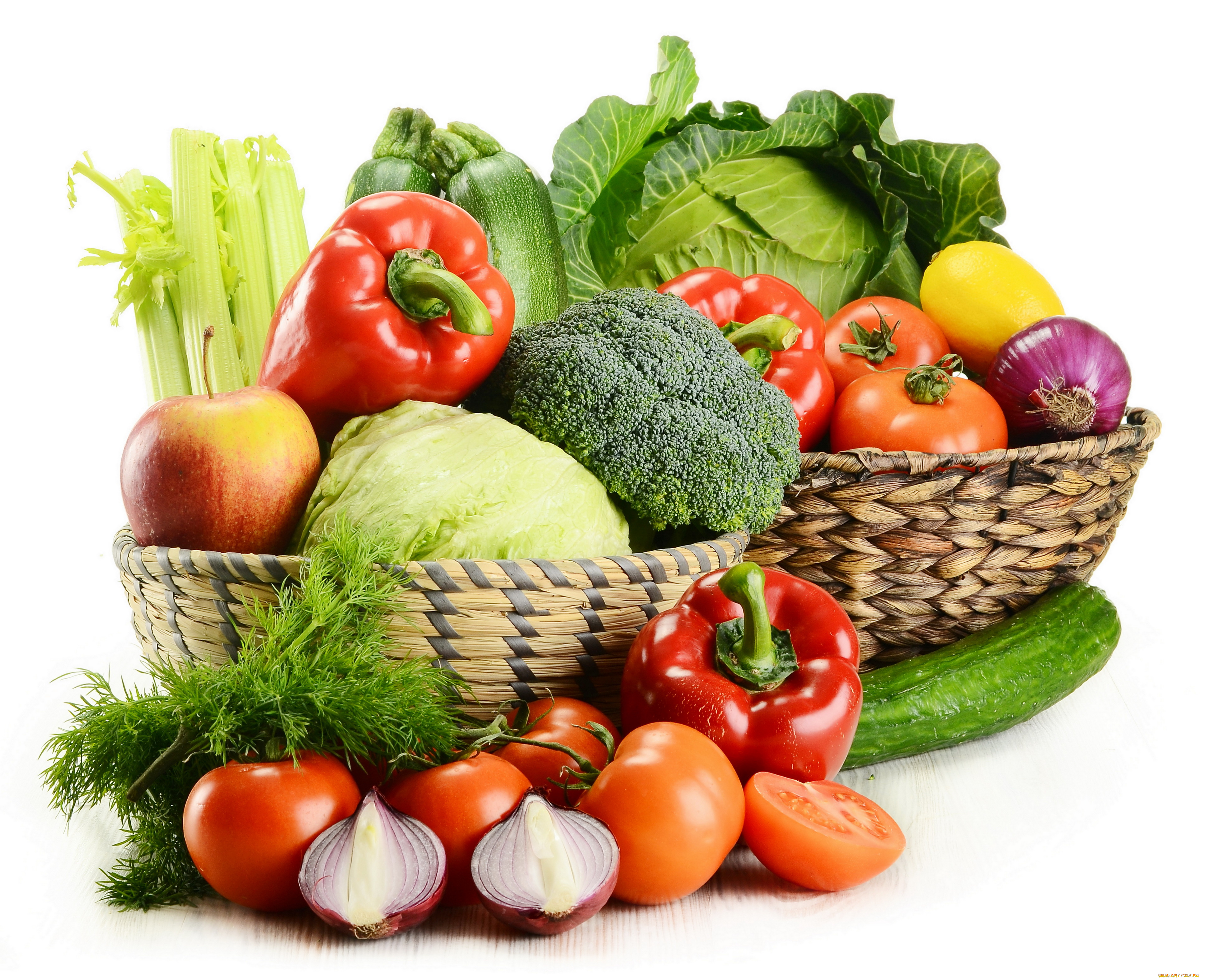 еда, фрукты, овощи, вместе, корзина, помидоры, цветая, капуста, белокачанная, капуста, капуста, огурцы, зелень, перец, томаты