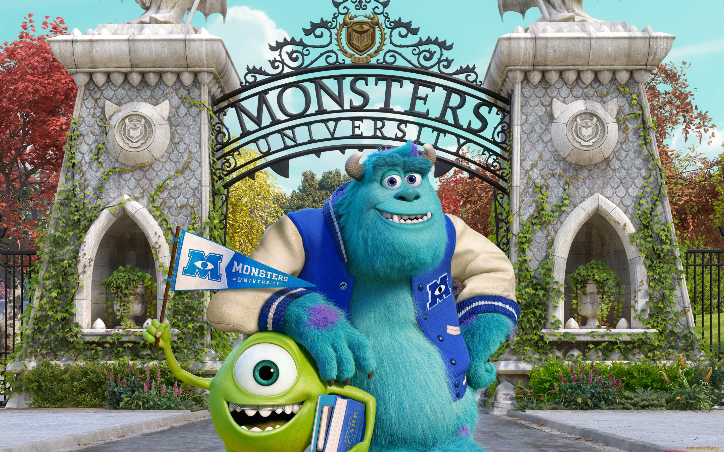 monsters, university, мультфильмы, университет, монстров, друзья, студенты, кампус, мультфильм, академия, корпорация, статуи, ворота