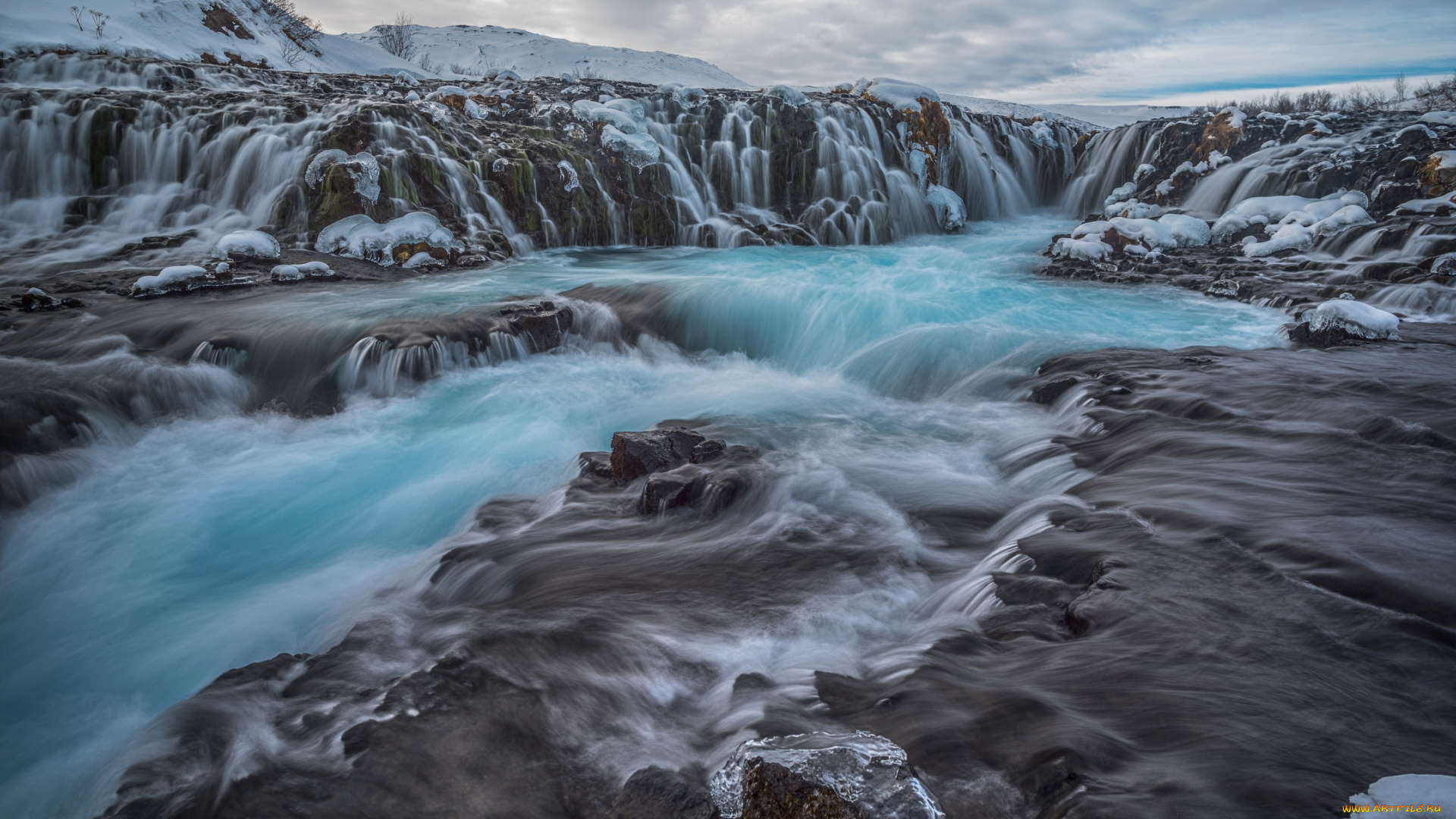 природа, водопады, поток, пейзаж, водопад, облака, исландия, камни, скалы, iceland