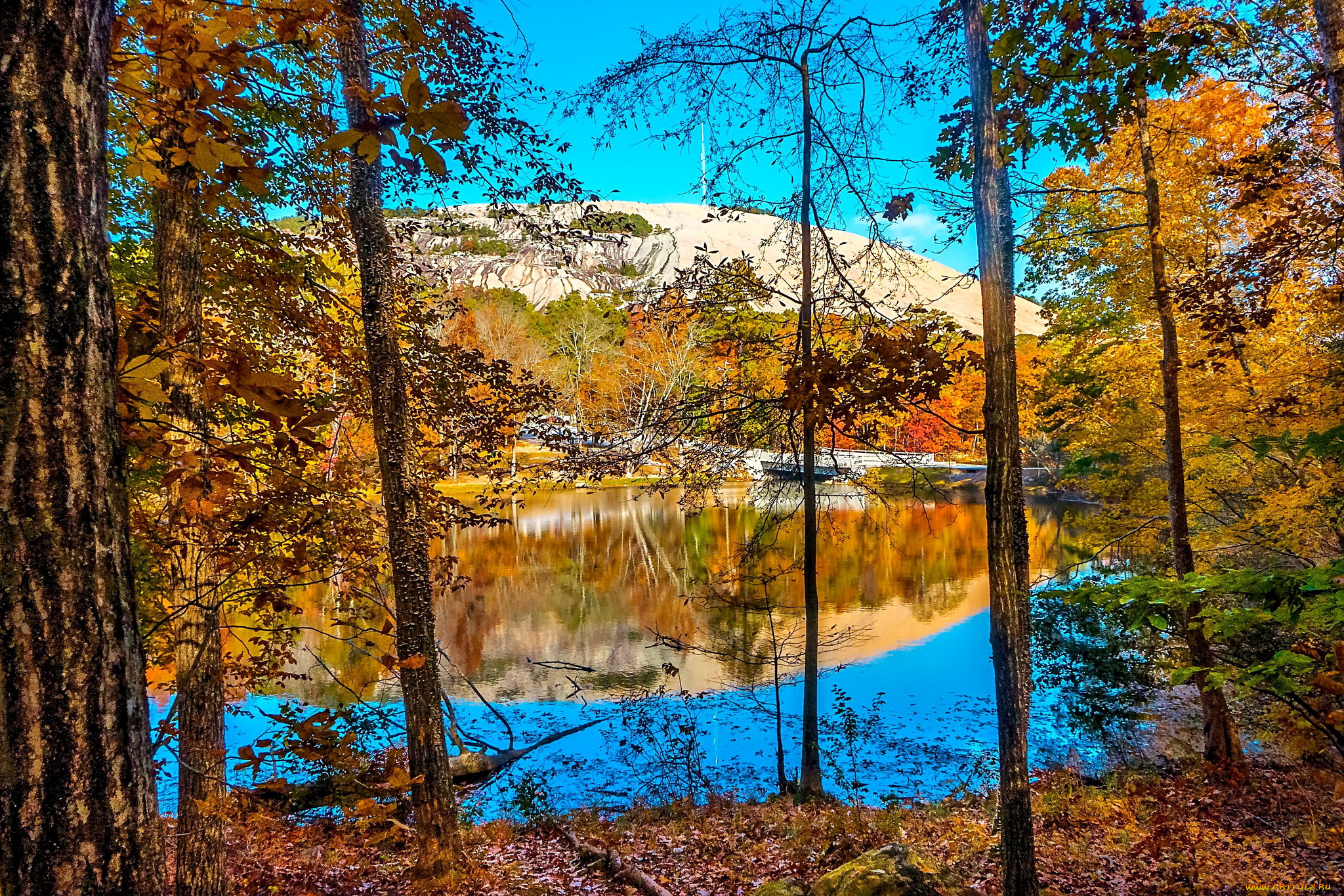 stone, mountain, park, сша, природа, реки, озера, деревья, осень, горы, озеро, парк