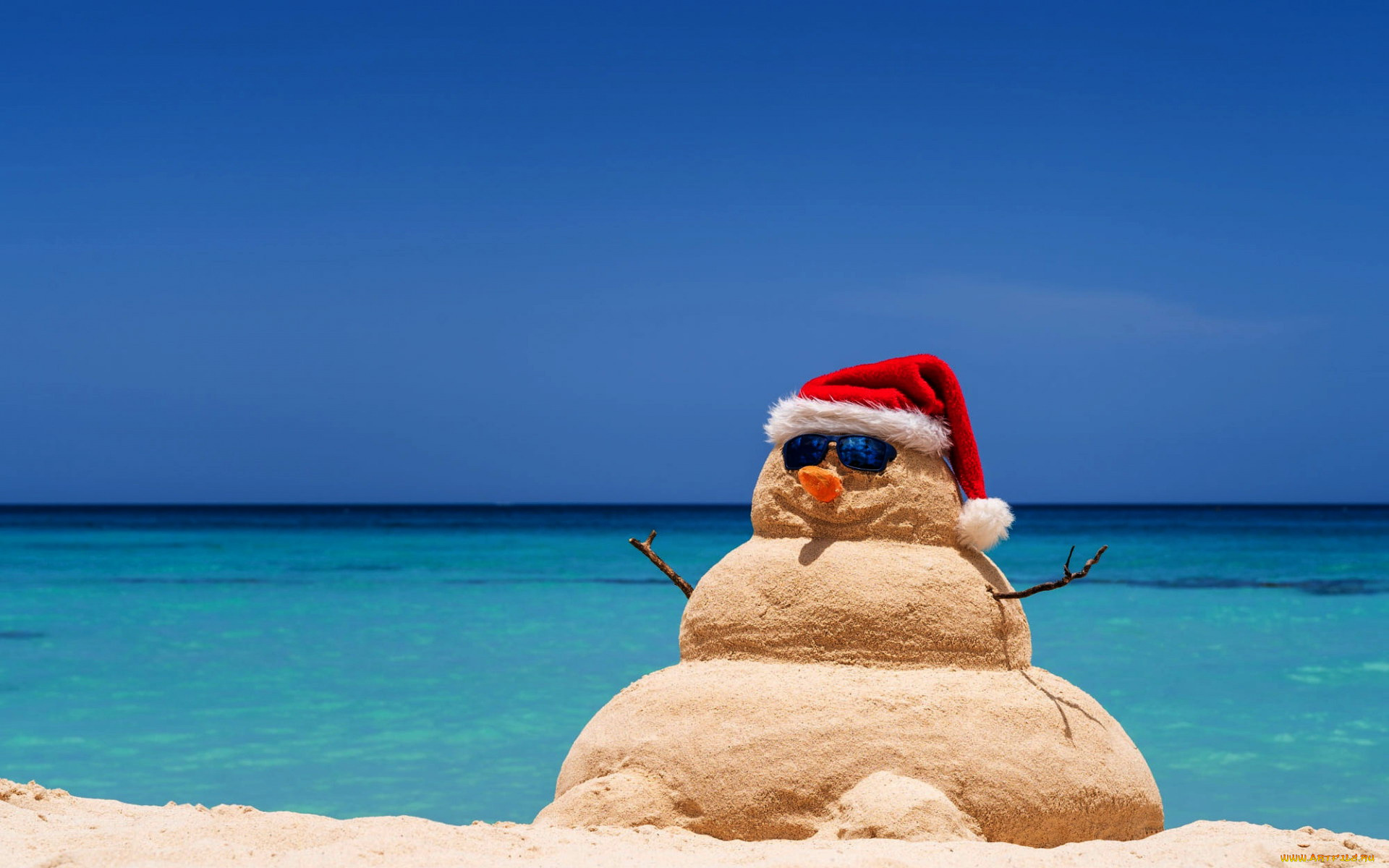 праздничные, снеговики, море, снеговик, песочный, колпак, очки