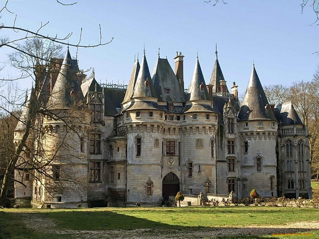 private, castle, near, vigny, village, france, города, замки, луары, франция