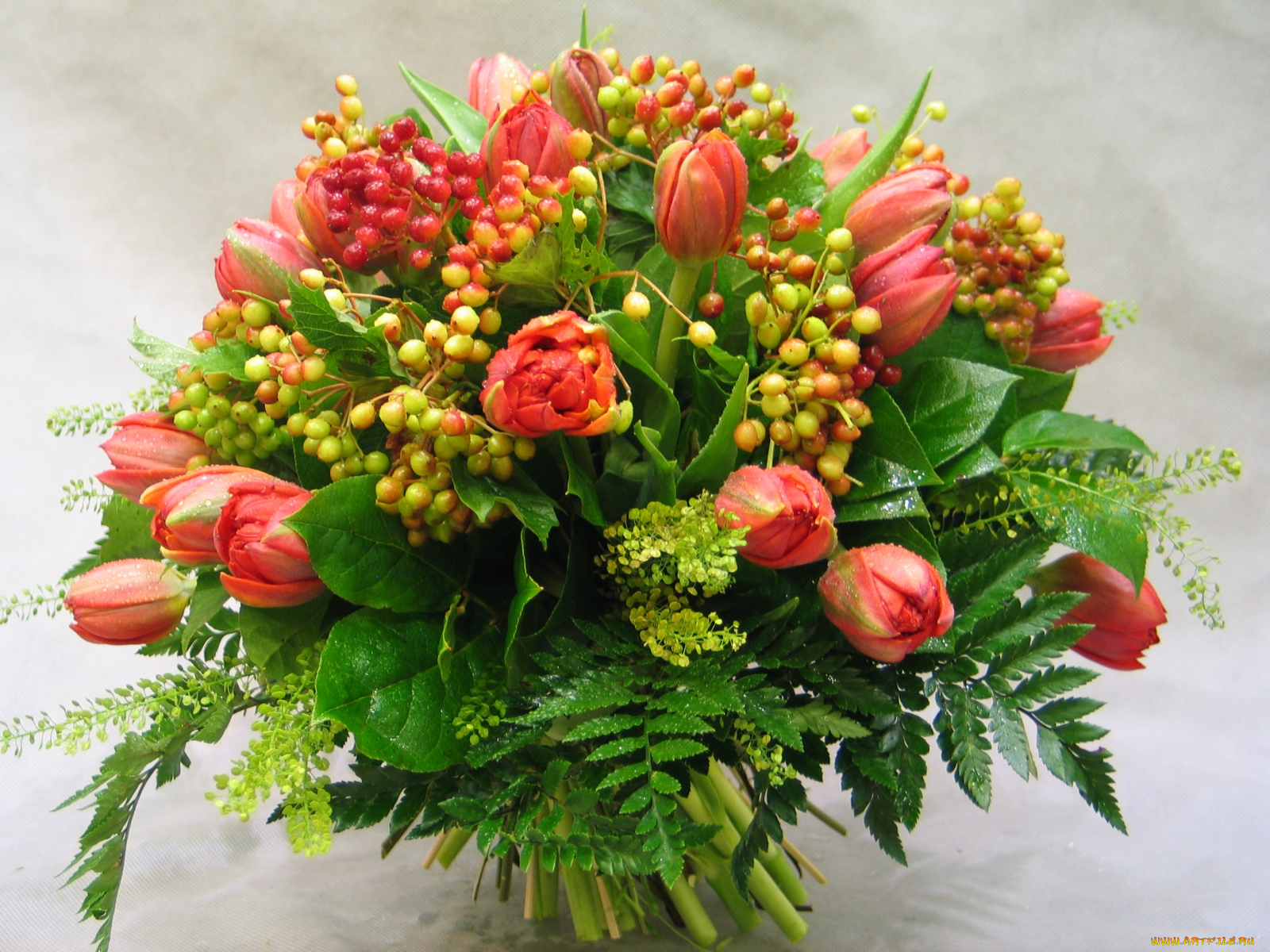 цветы, букеты, композиции, ягоды, тюльпаны, папоротник