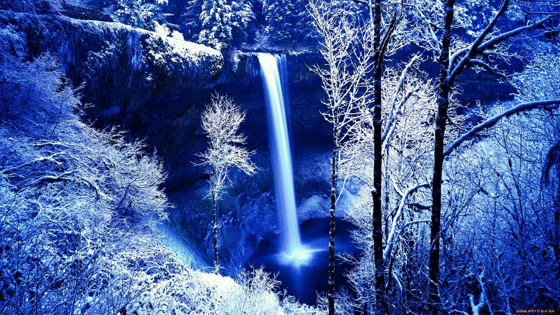 природа, зима, скала, водопад, лёд