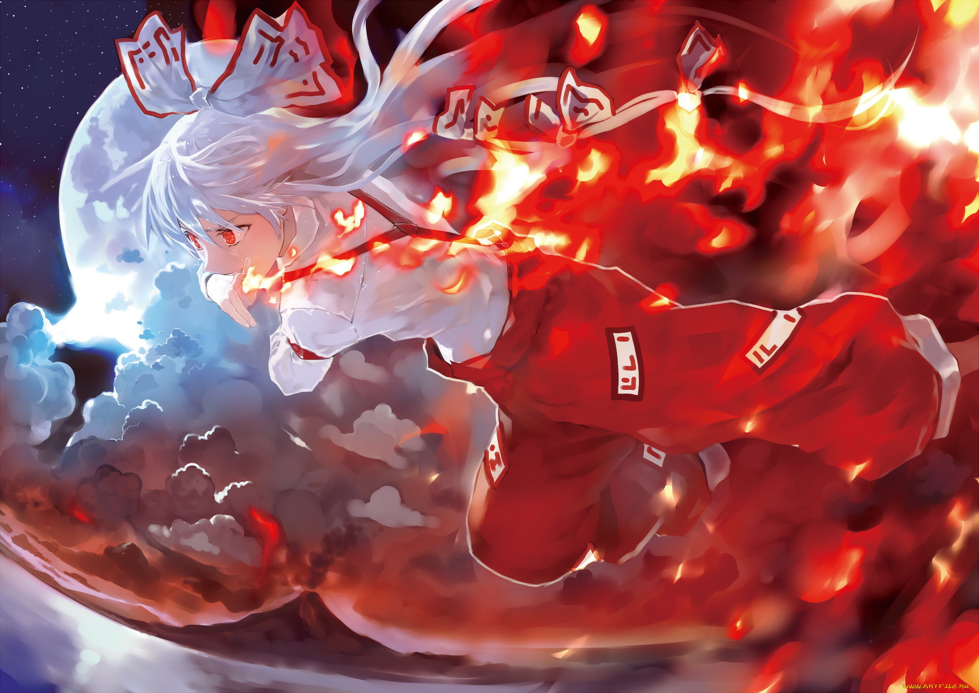 аниме, touhou, bob, fujiwara, no, mokou