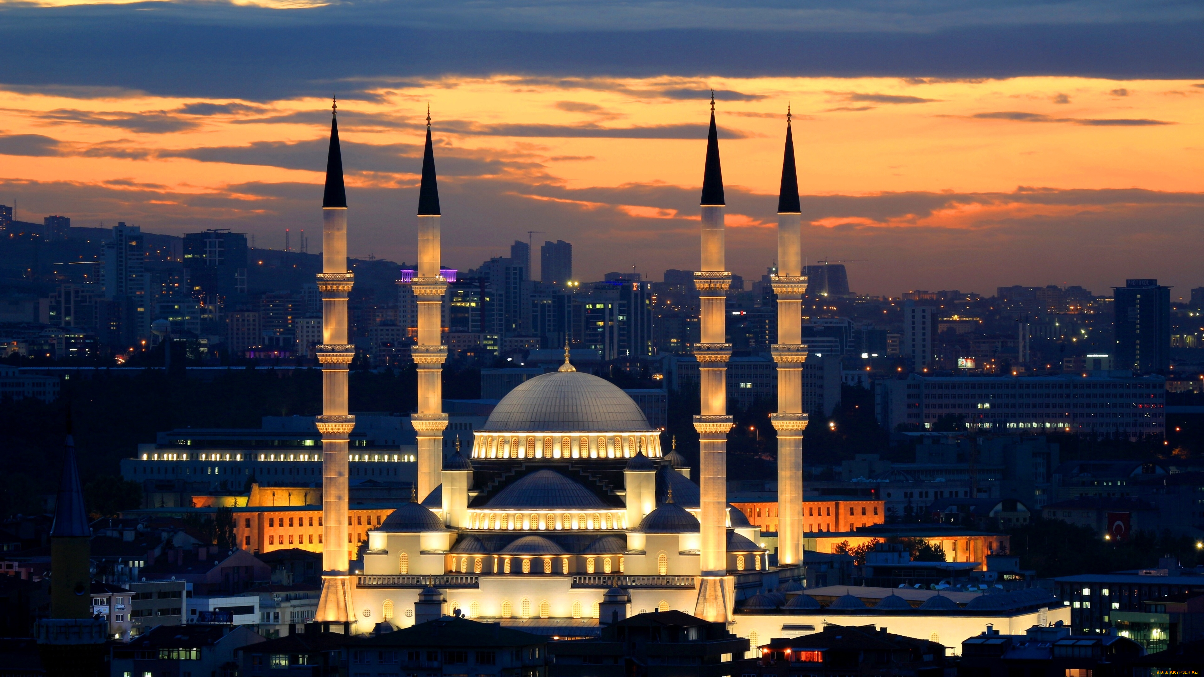 анкара, города, -, мечети, , медресе, огни, вечер, храм, мечеть