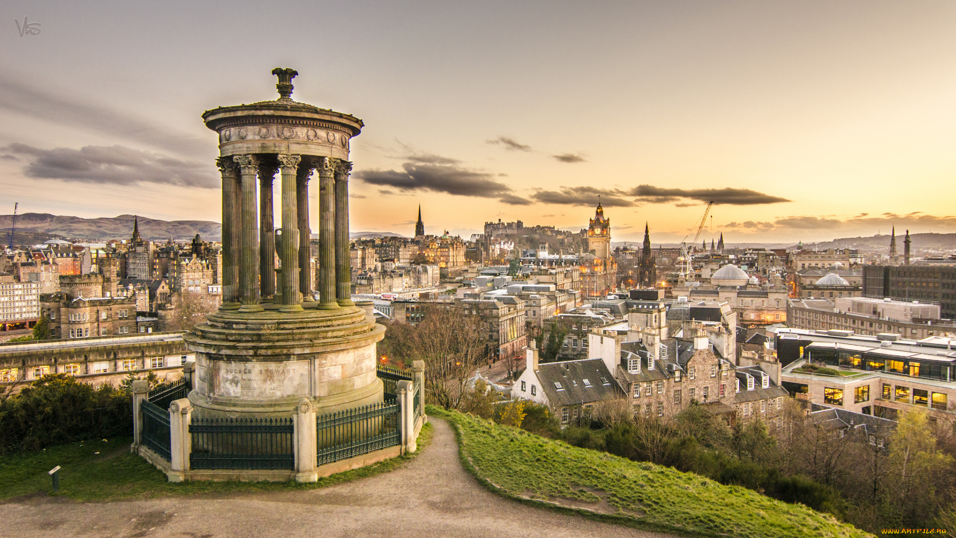 dugald, stewart, monument, calton, hill, edinburgh, города, эдинбург, шотландия, scotland, панорама