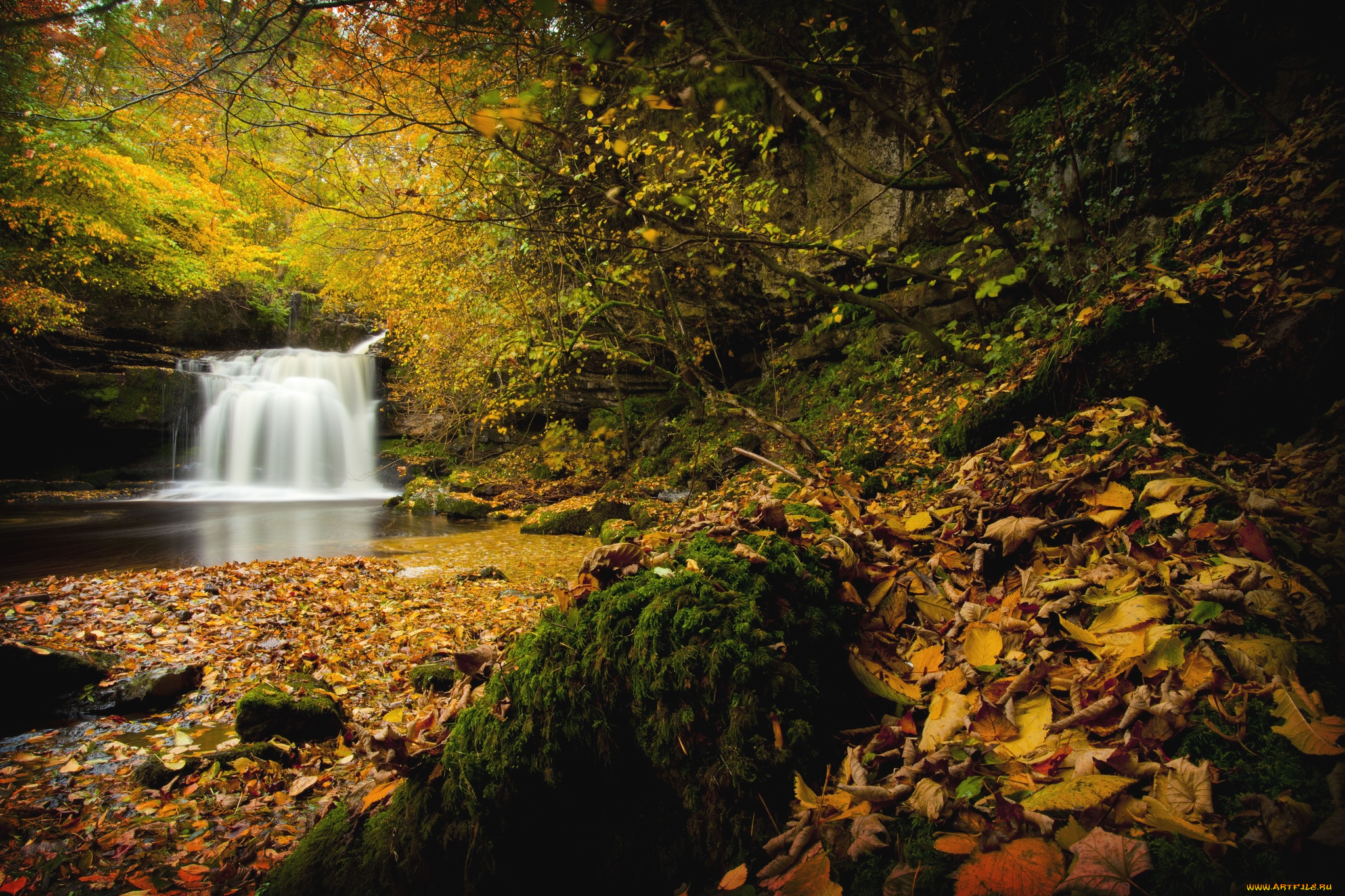 природа, водопады, вода, осень