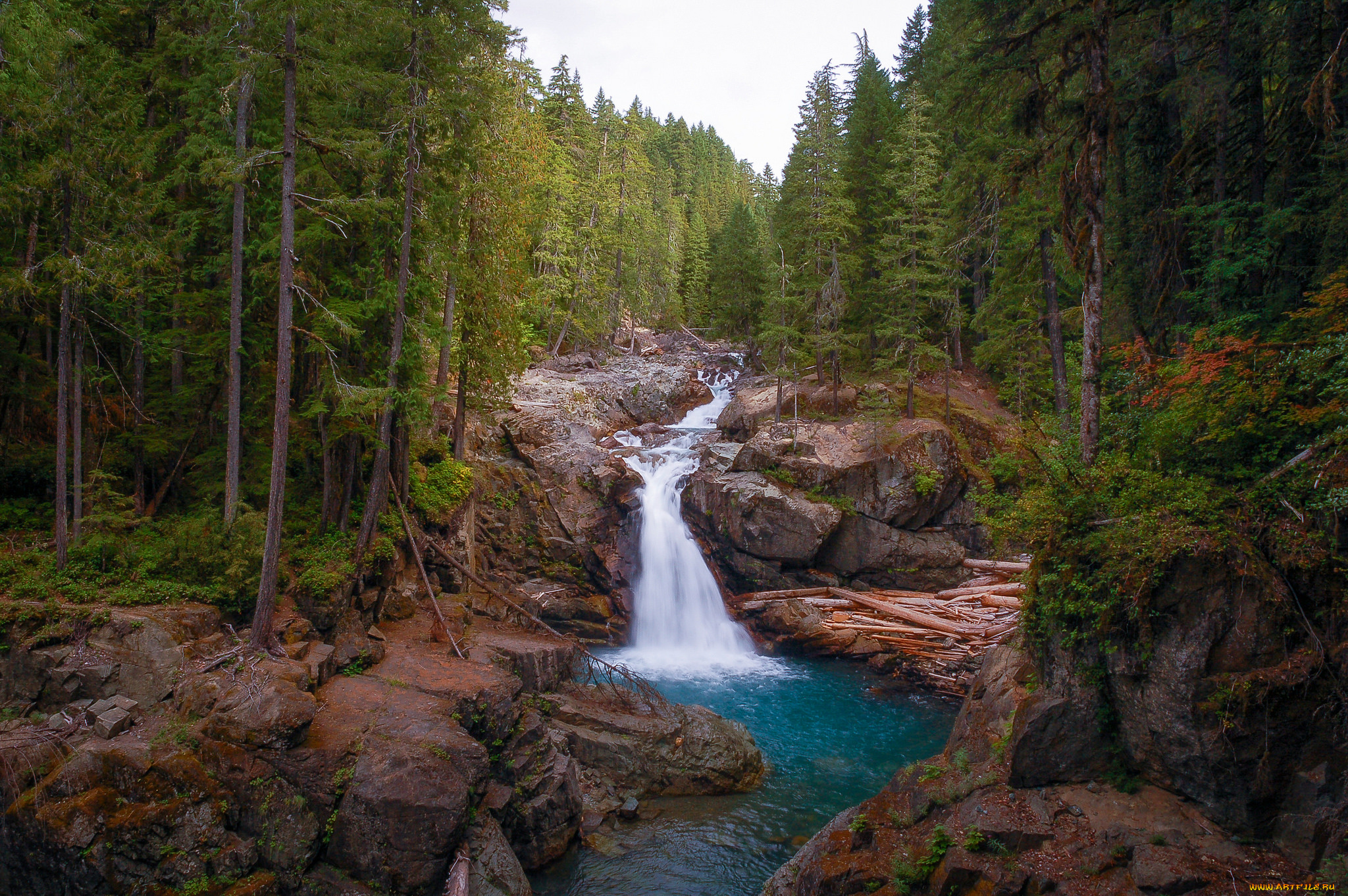 природа, водопады, река, лес, водопад