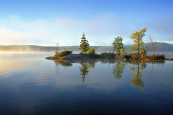 Картинка природа реки озера деревья озеро остров рассвет утро