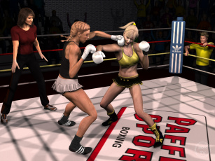 Картинка 3д+графика люди+ people девушки ринг фон взгляд бокс