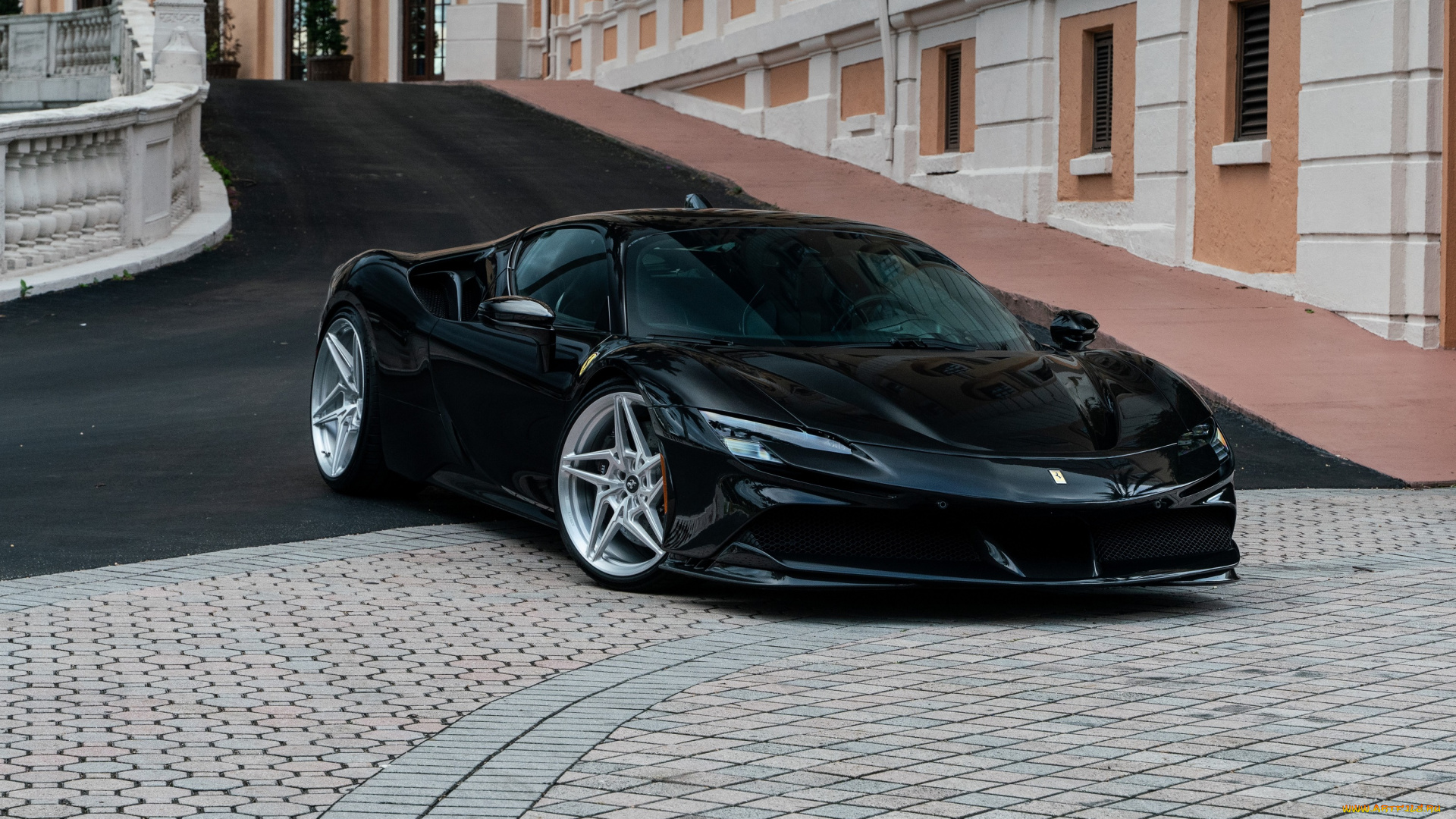 автомобили, ferrari, front, black, road, supercar, sf90