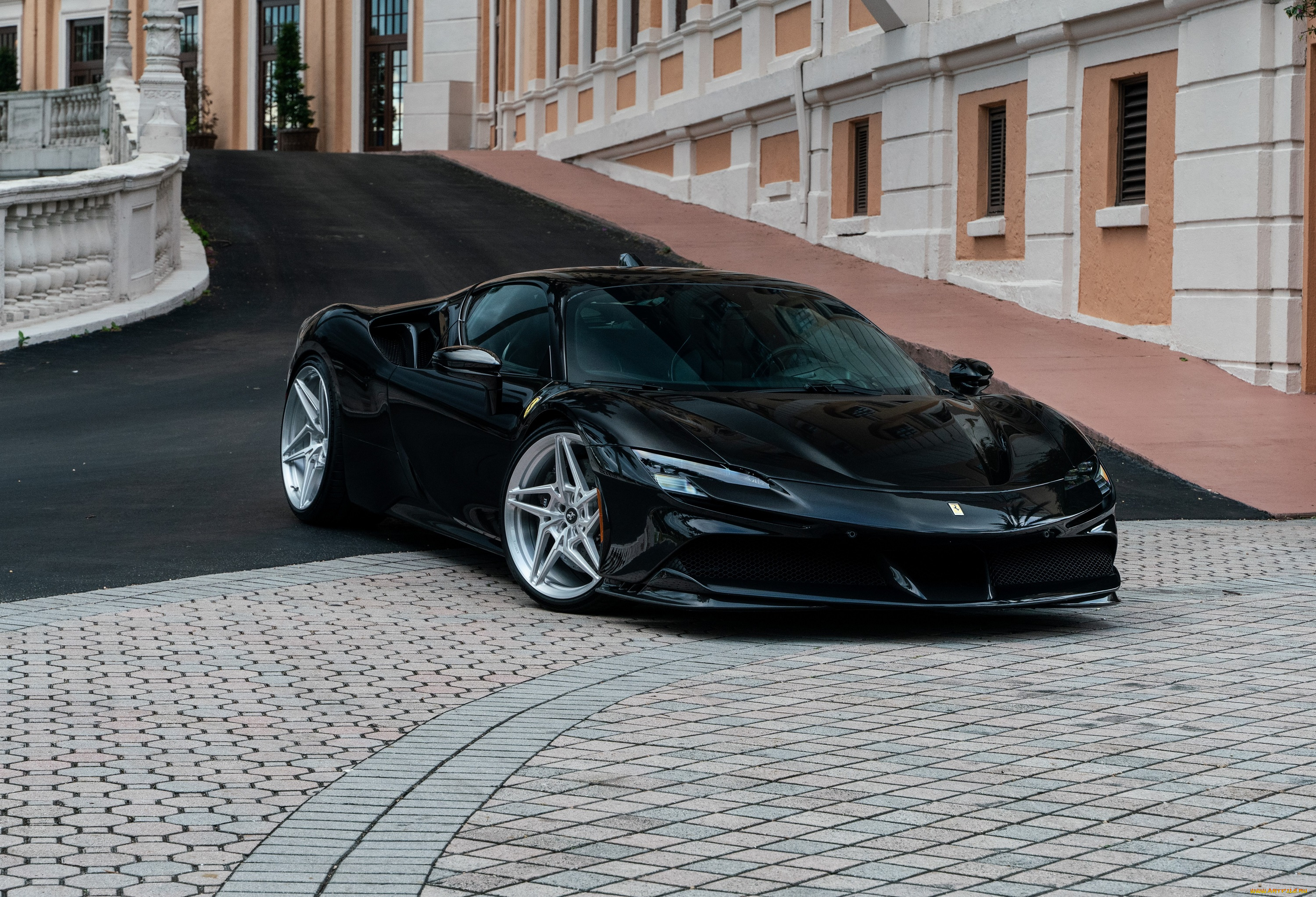 автомобили, ferrari, front, black, road, supercar, sf90