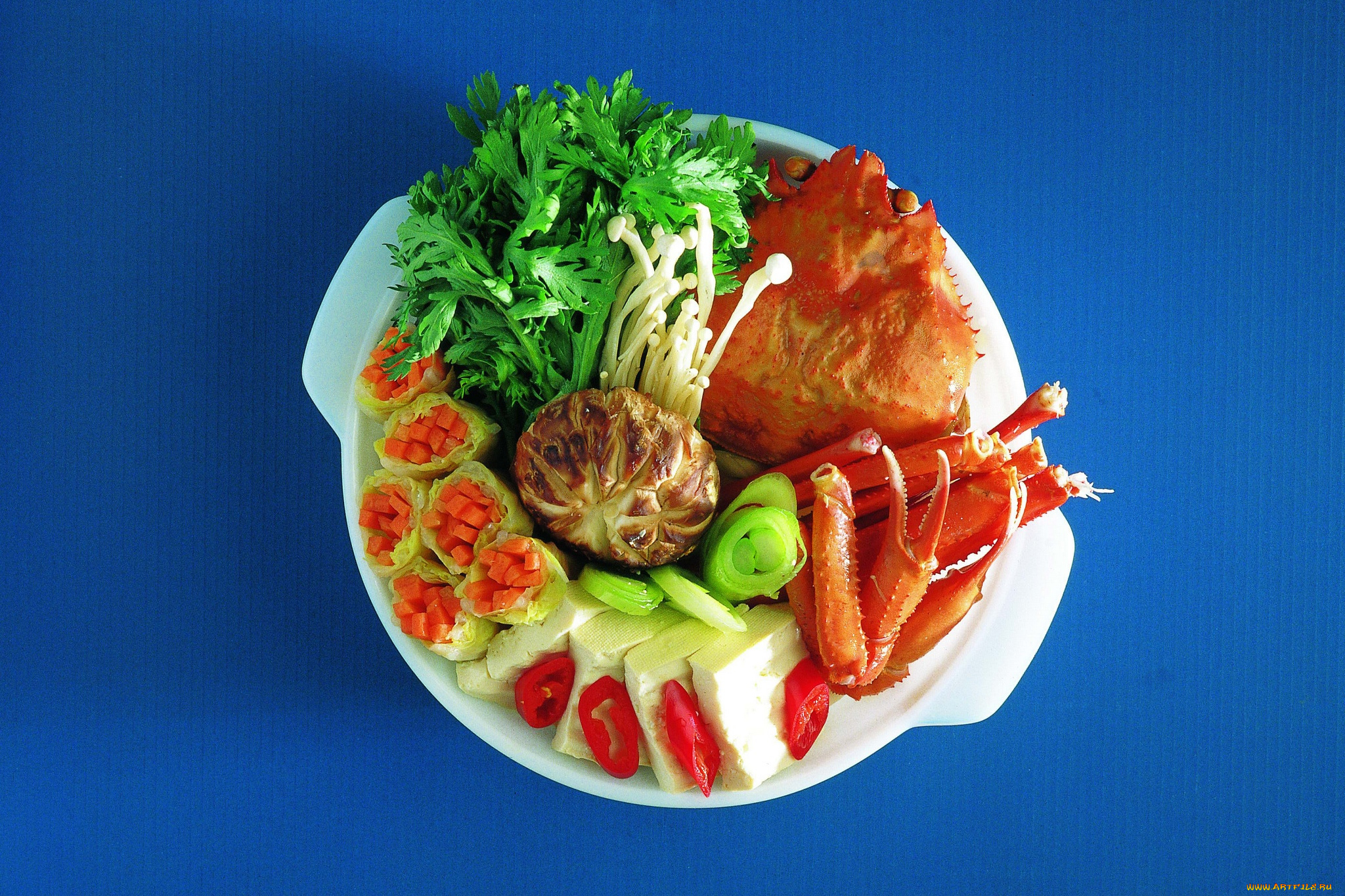 еда, рыбные, блюда, морепродуктами, сыроедение, краб, грибы, зелень, овощи, петрушка