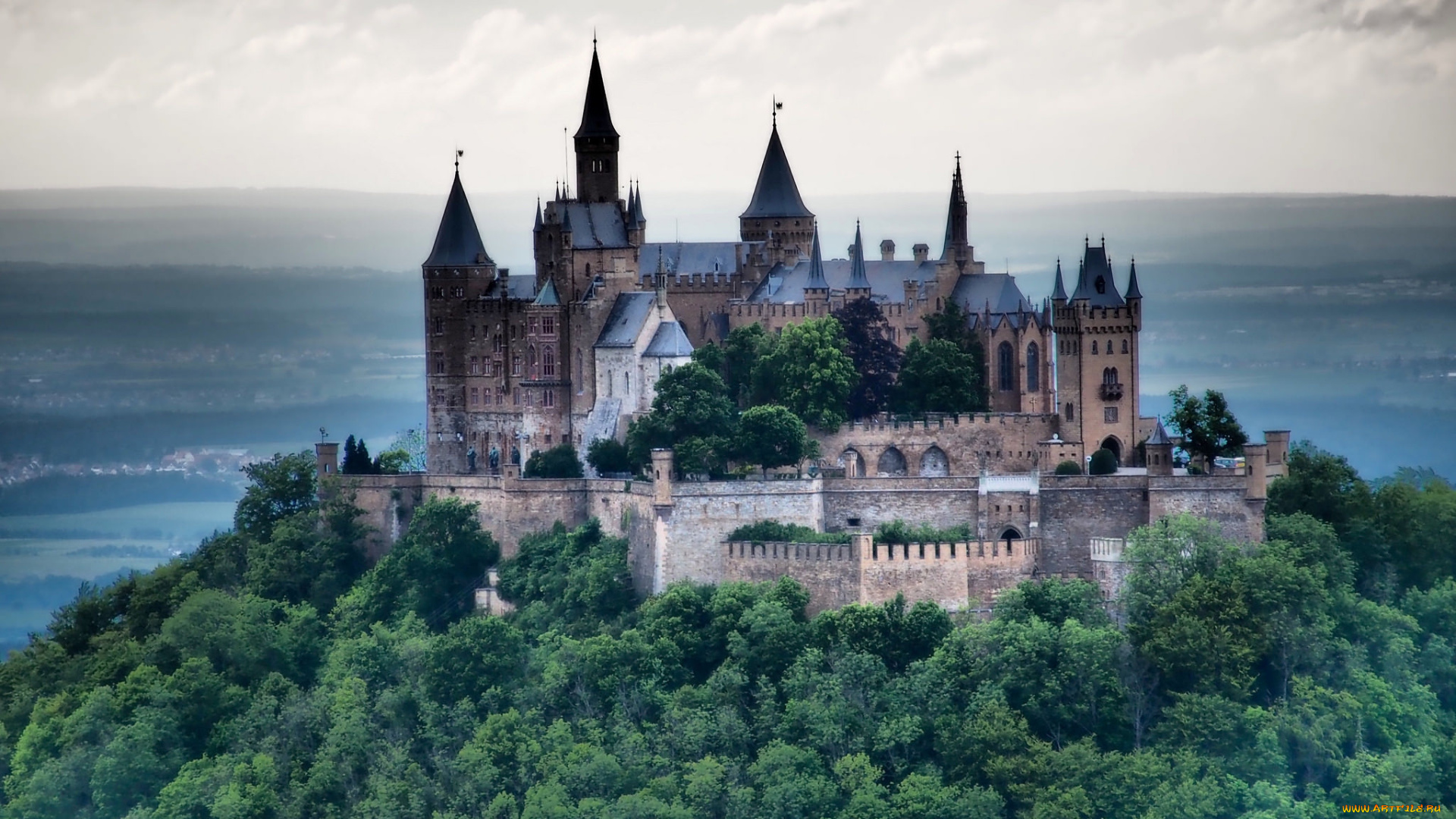 burg, hohenzollern, города, замки, германии, холм, лес, замок