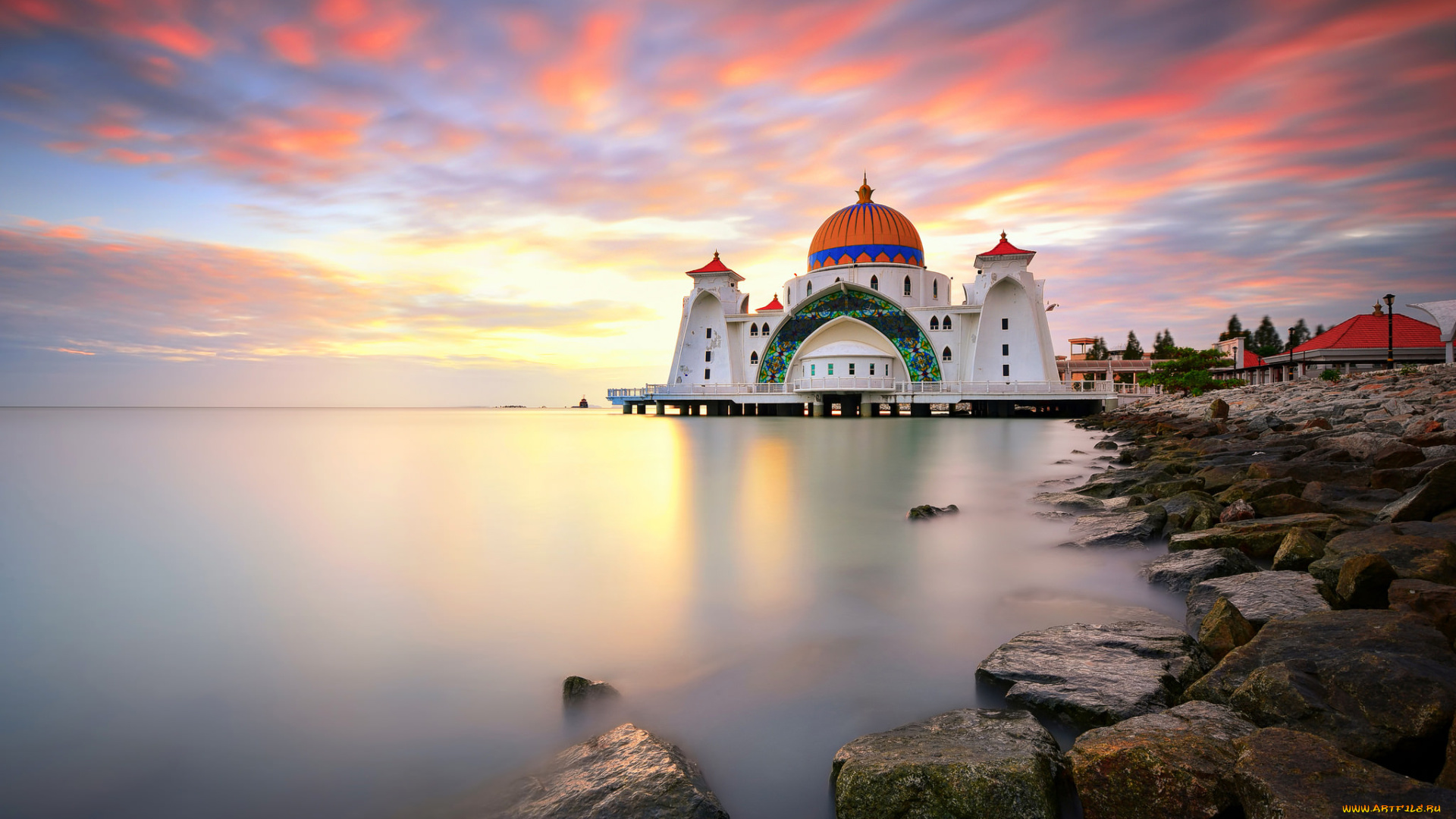 malacca, straits, mosque, города, -, мечети, , медресе, побережье, рассвет, мечеть