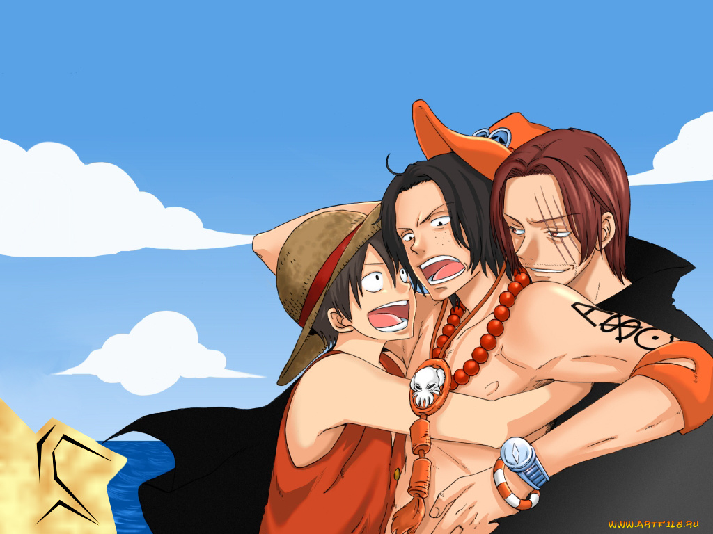 аниме, one, piece, monkey, d, luffy, portgas, ace, shanks