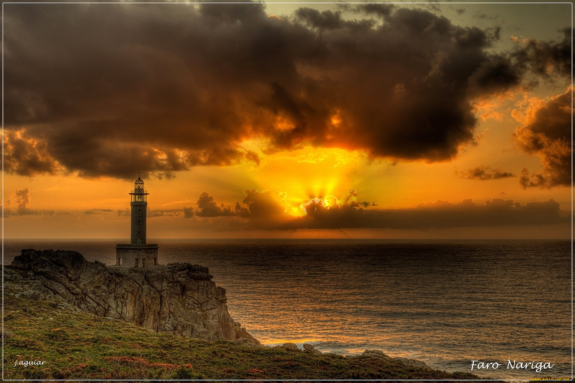 faro, de, punta, nariga, природа, маяки, испания, закат