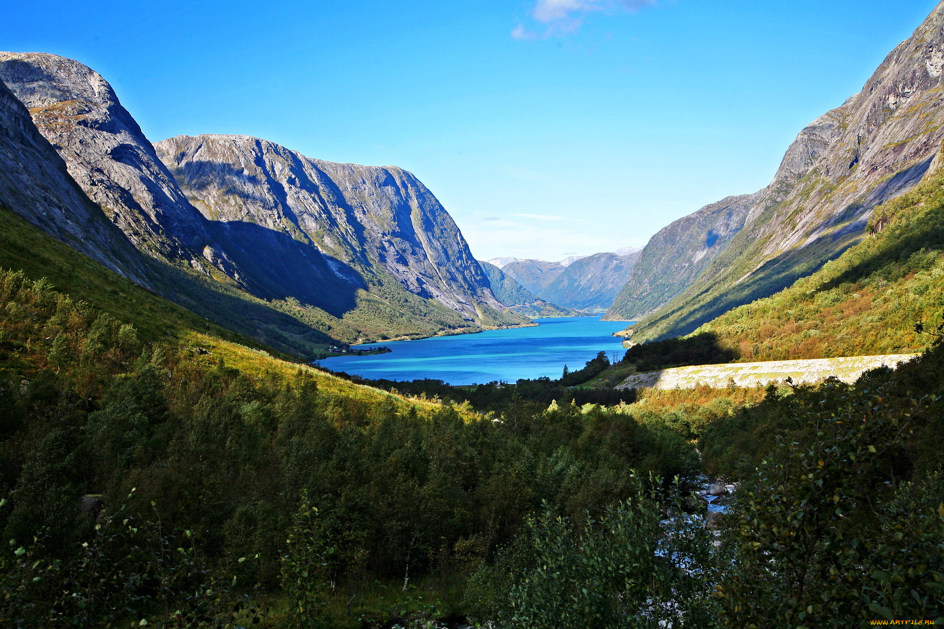 норвегия, jostedalsbreen, national, park, природа, реки, озера, деревья, горы, озеро