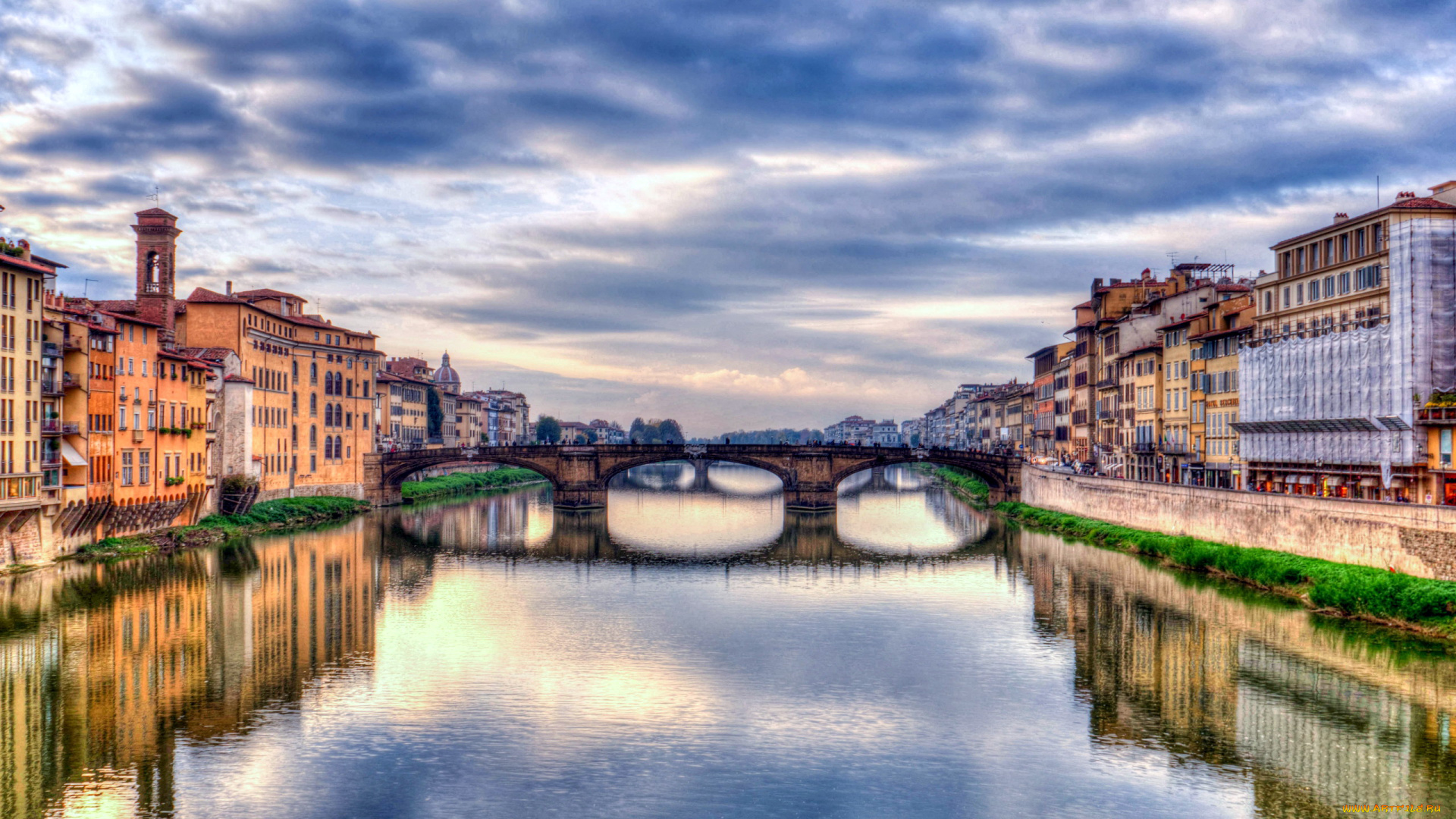 города, флоренция, , италия, мост, река