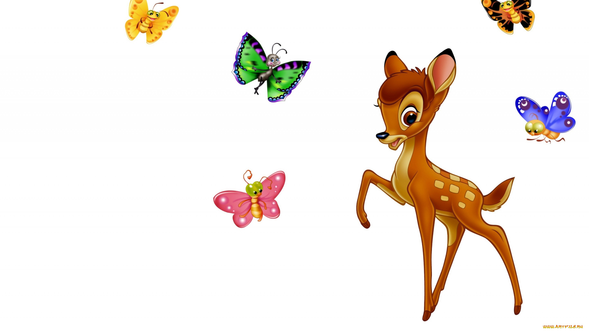 мультфильмы, bambi, бемби, бабочки, оленёнок