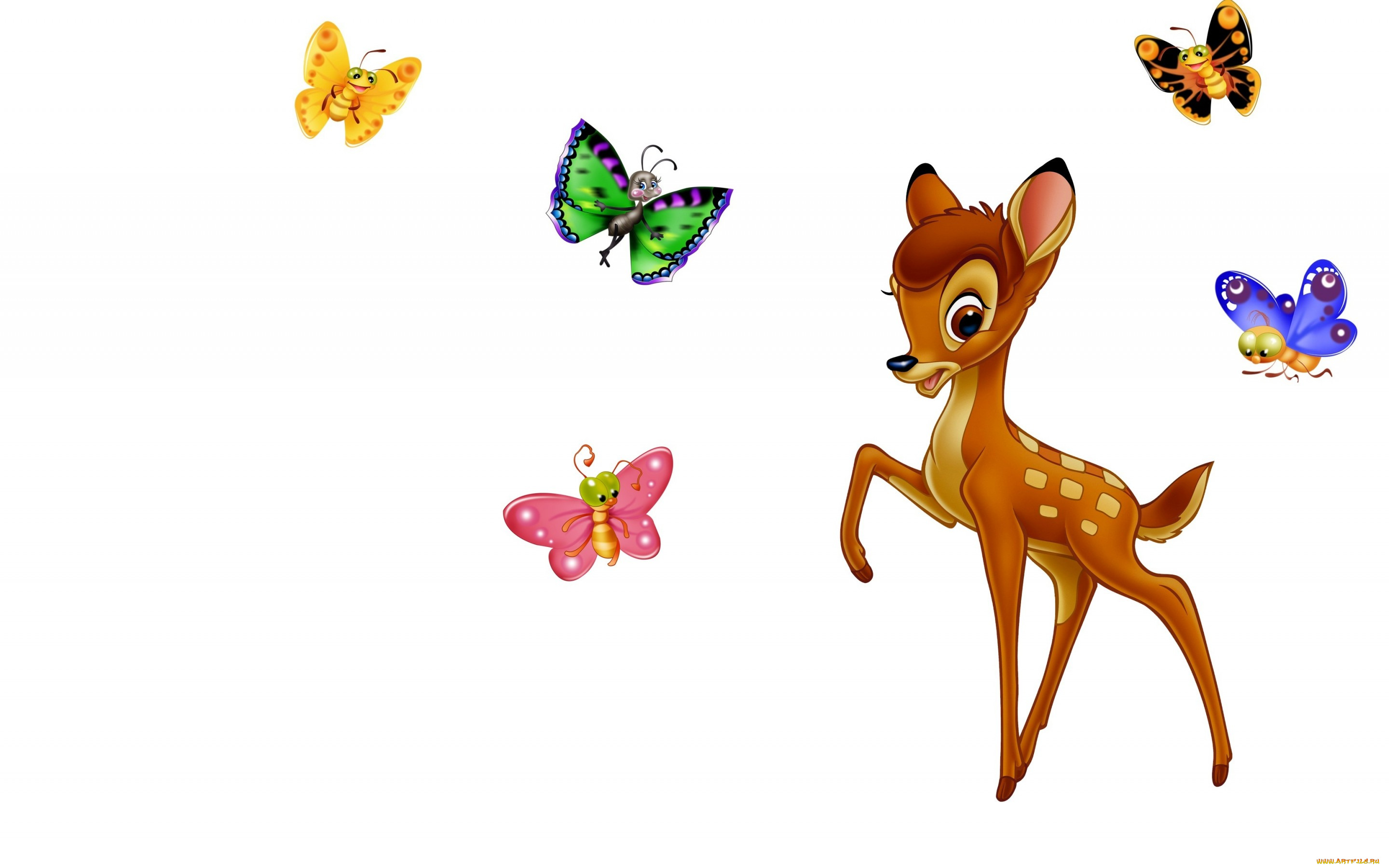 мультфильмы, bambi, бемби, бабочки, оленёнок