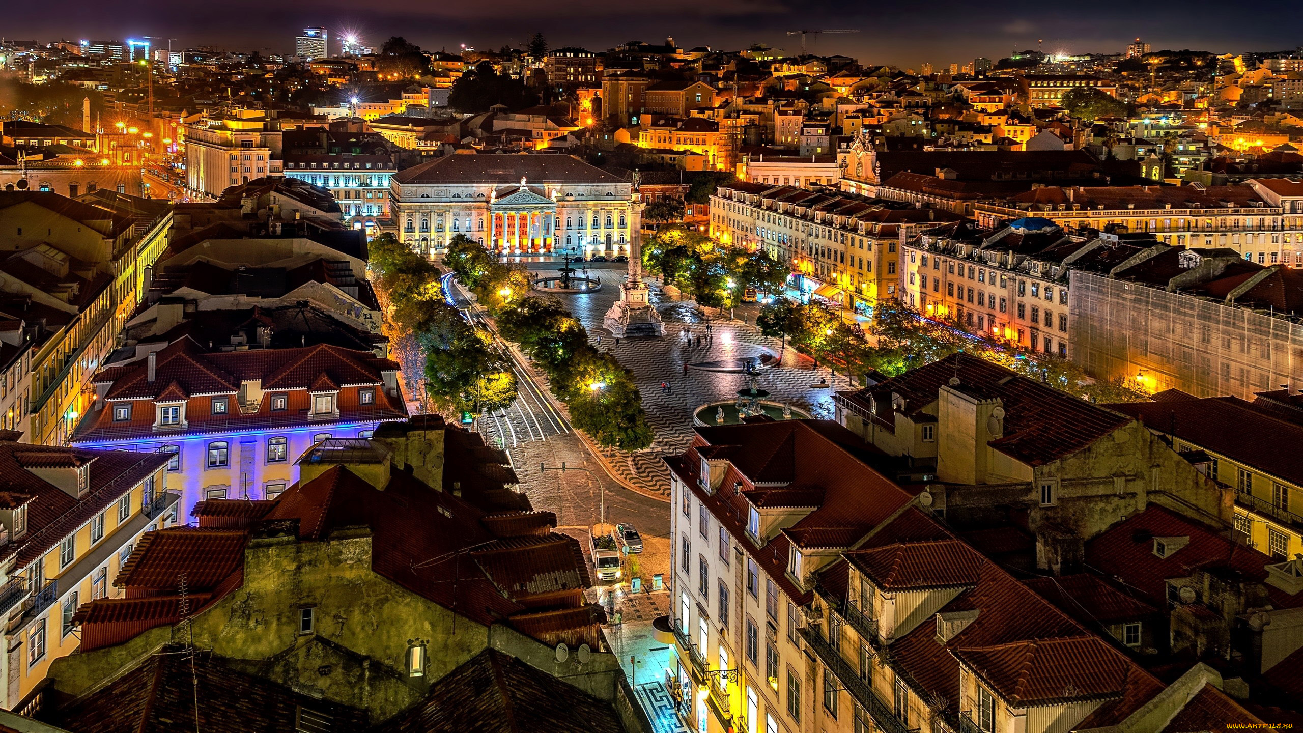 города, лиссабон, , португалия, огни, вечер, панорама