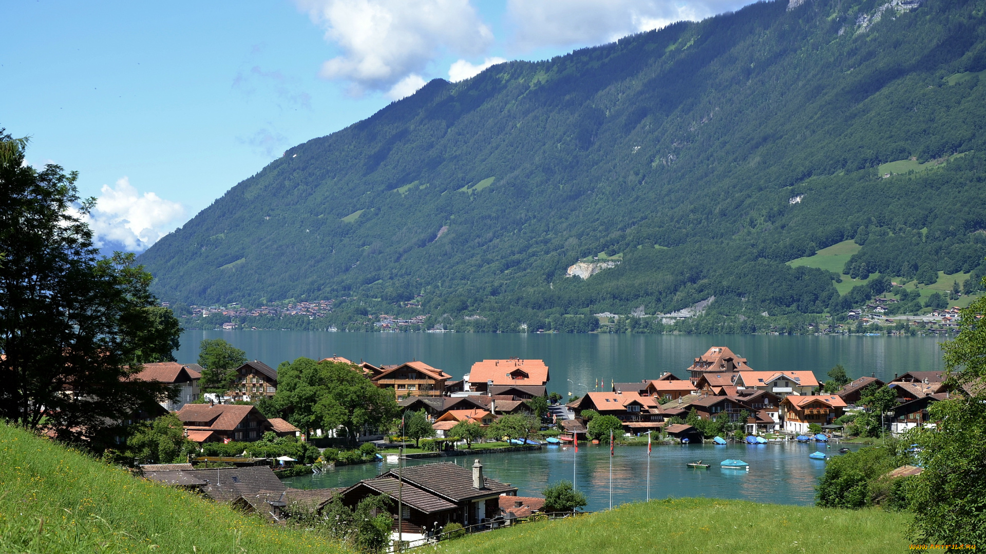 швейцария, iseltwald, on, lake, brienz, города, пейзажи