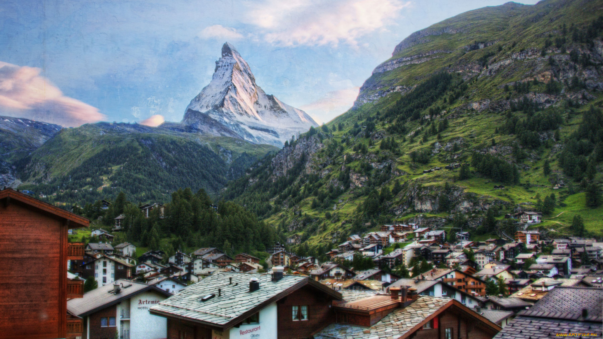 zermatt, switzerland, города, пейзажи, швейцария, горы, дома, пейзаж