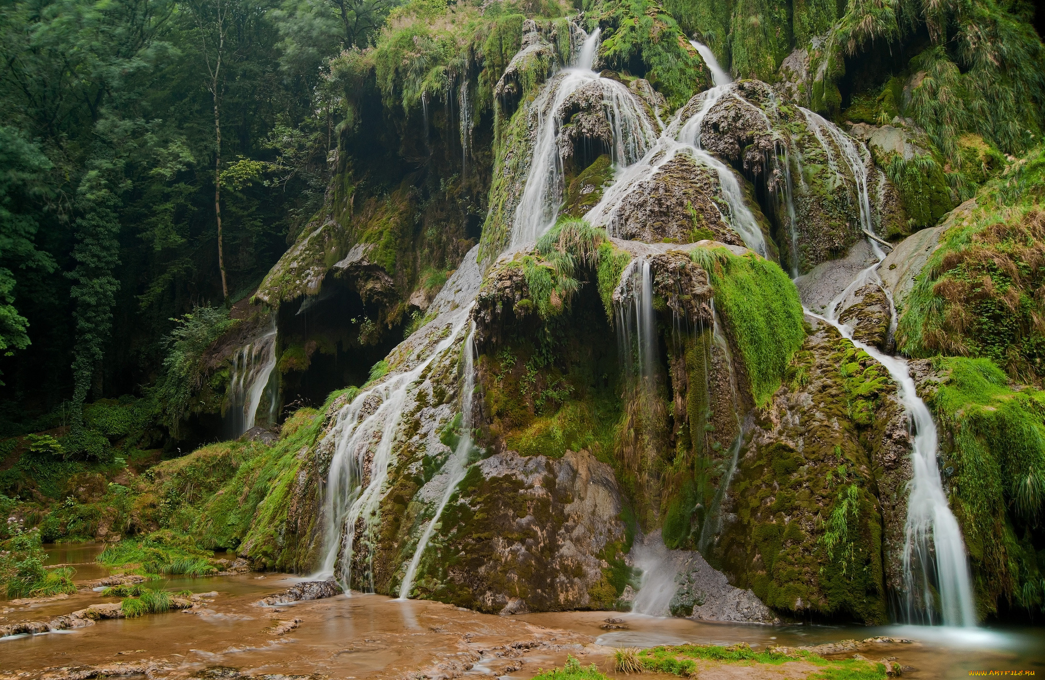 природа, водопады, река, лес, водопад