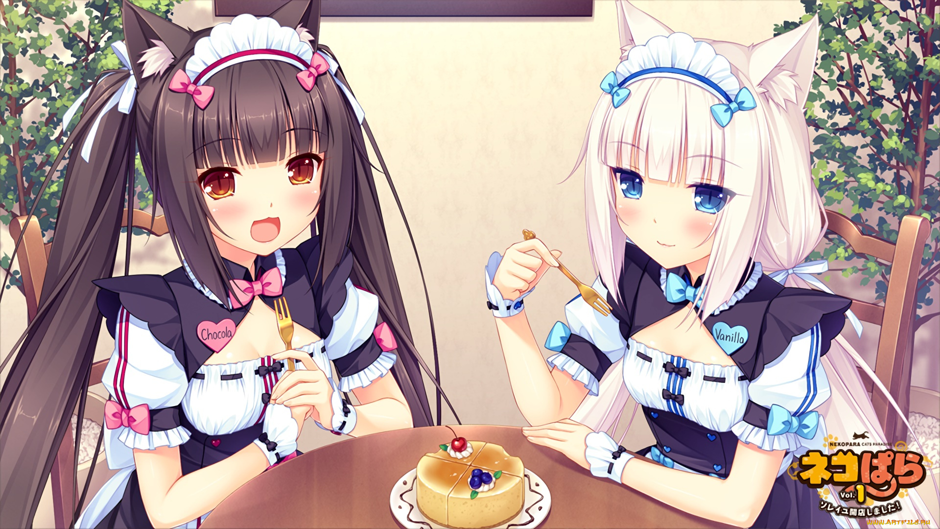 nekopara, аниме, взгляд, девушки, фон