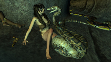 Картинка 3д+графика фантазия+ fantasy змея взгляд фон девушка
