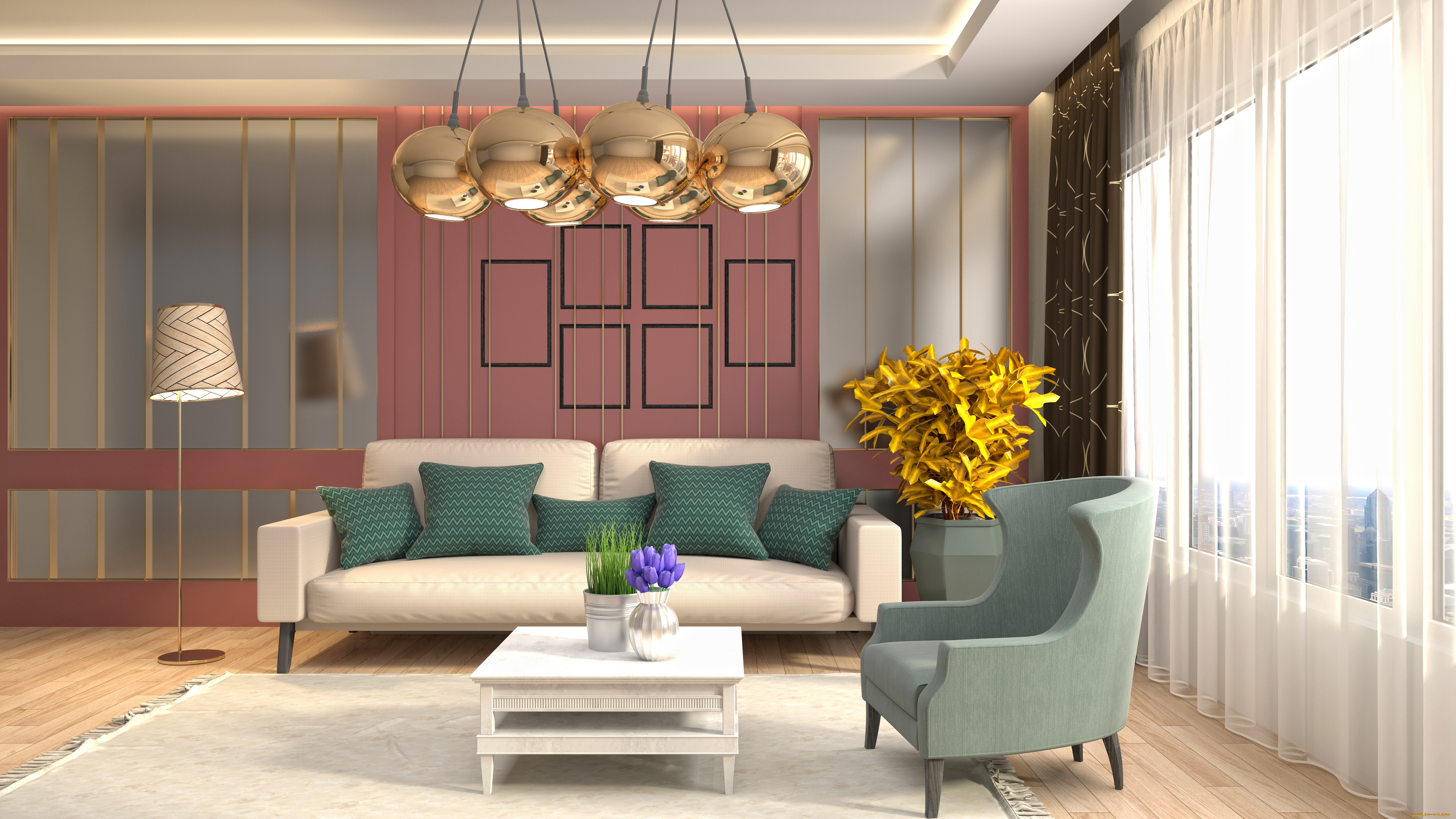 3д, графика, реализм, , realism, гостиная, ваза, кресло, диван, дизайн, цветок