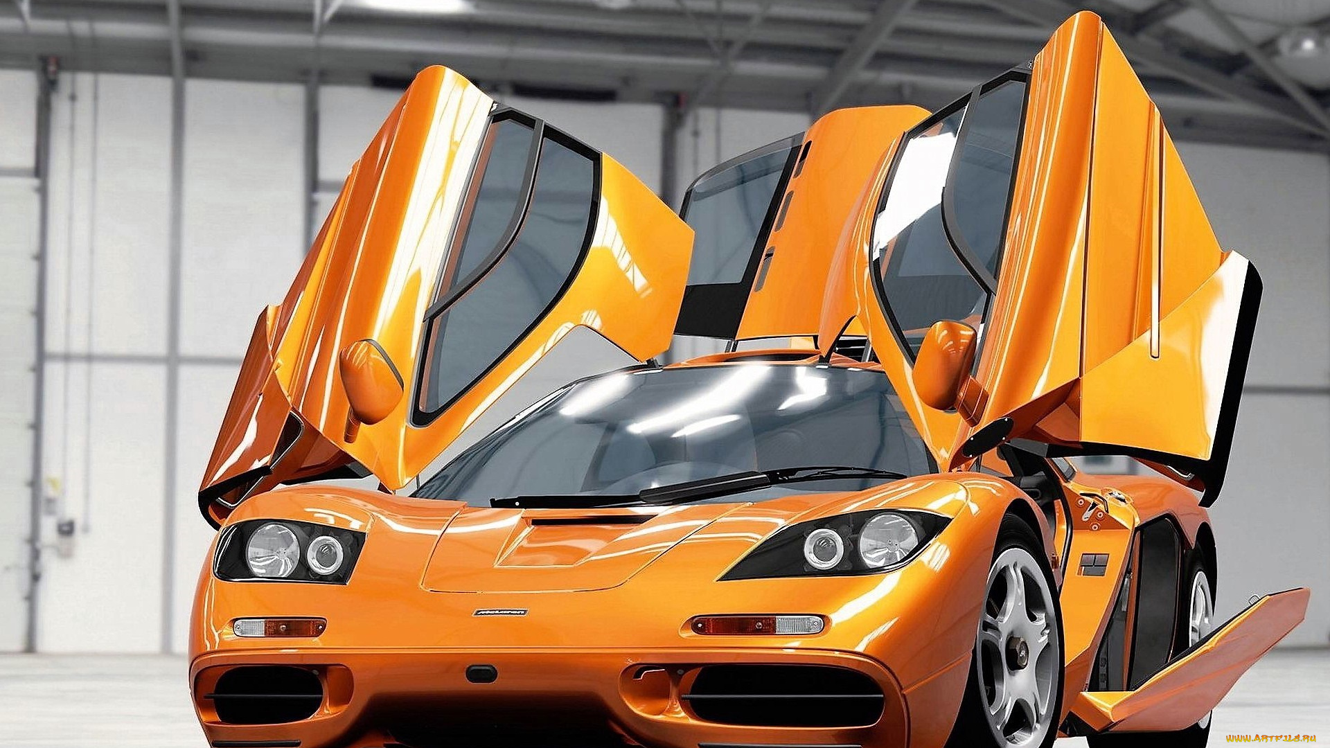 mclaren, f1, автомобили, 3д, желтый, двери