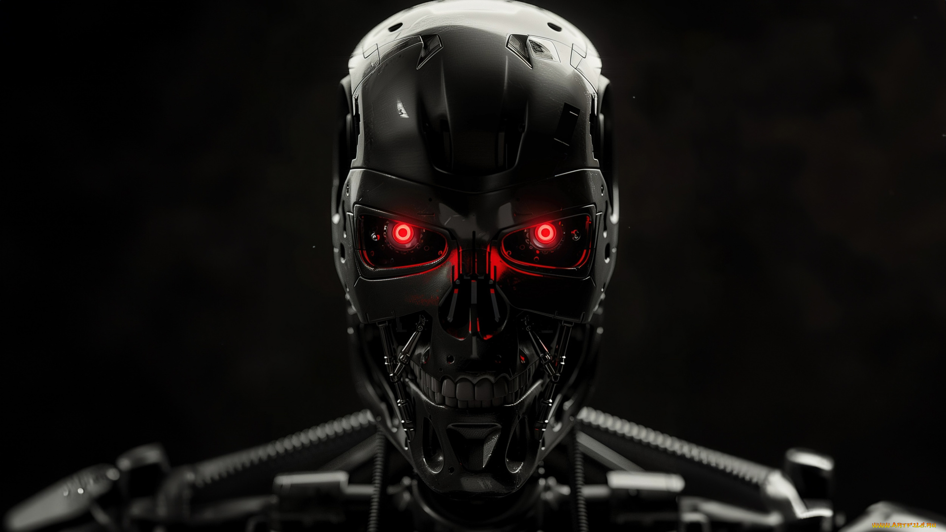 терминатор, 3д, графика, другое, , other, terminator, dark, background, ai, art, нейросеть