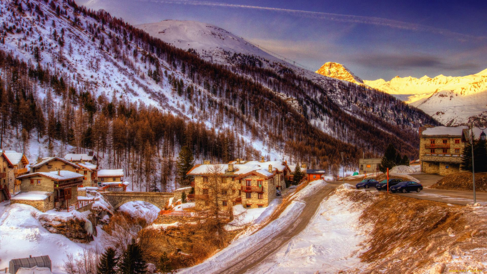 alps, france, города, пейзажи, здания, зима, альпы, горы, дома