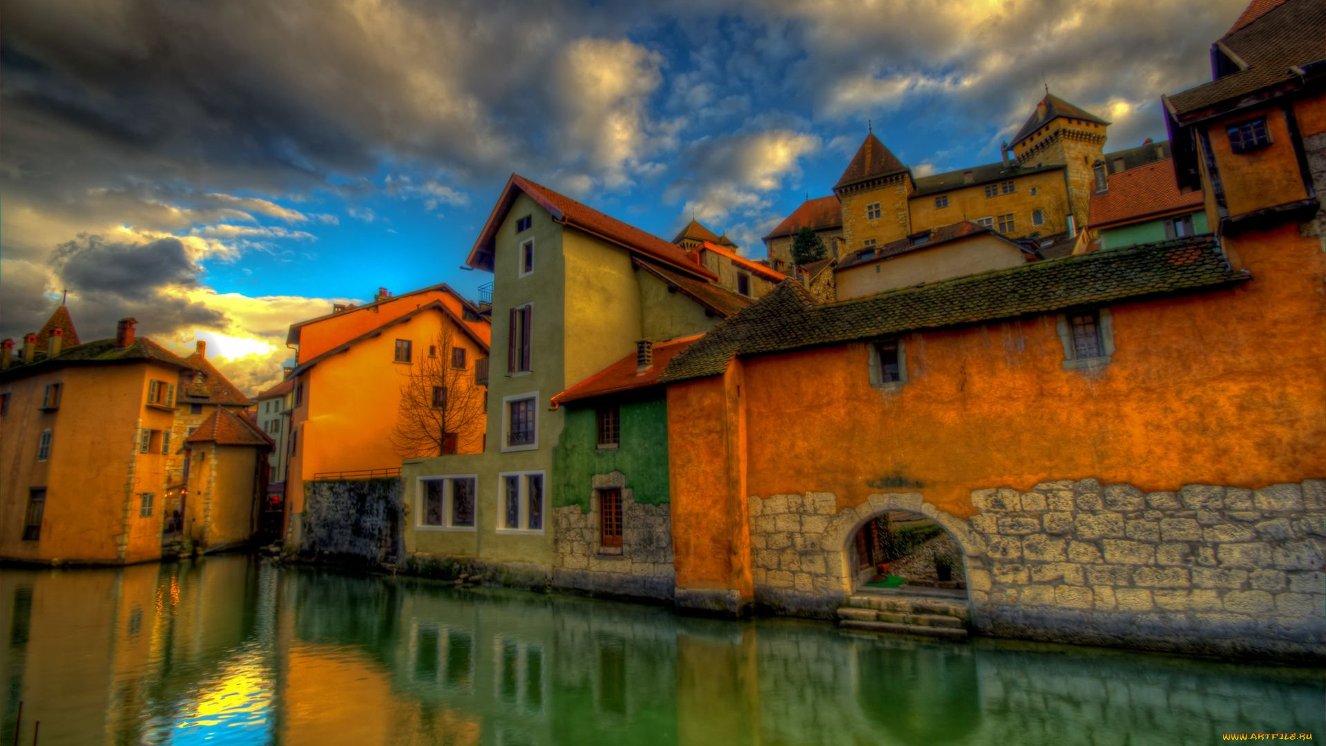 annecy, france, города, здания, дома, река, замок