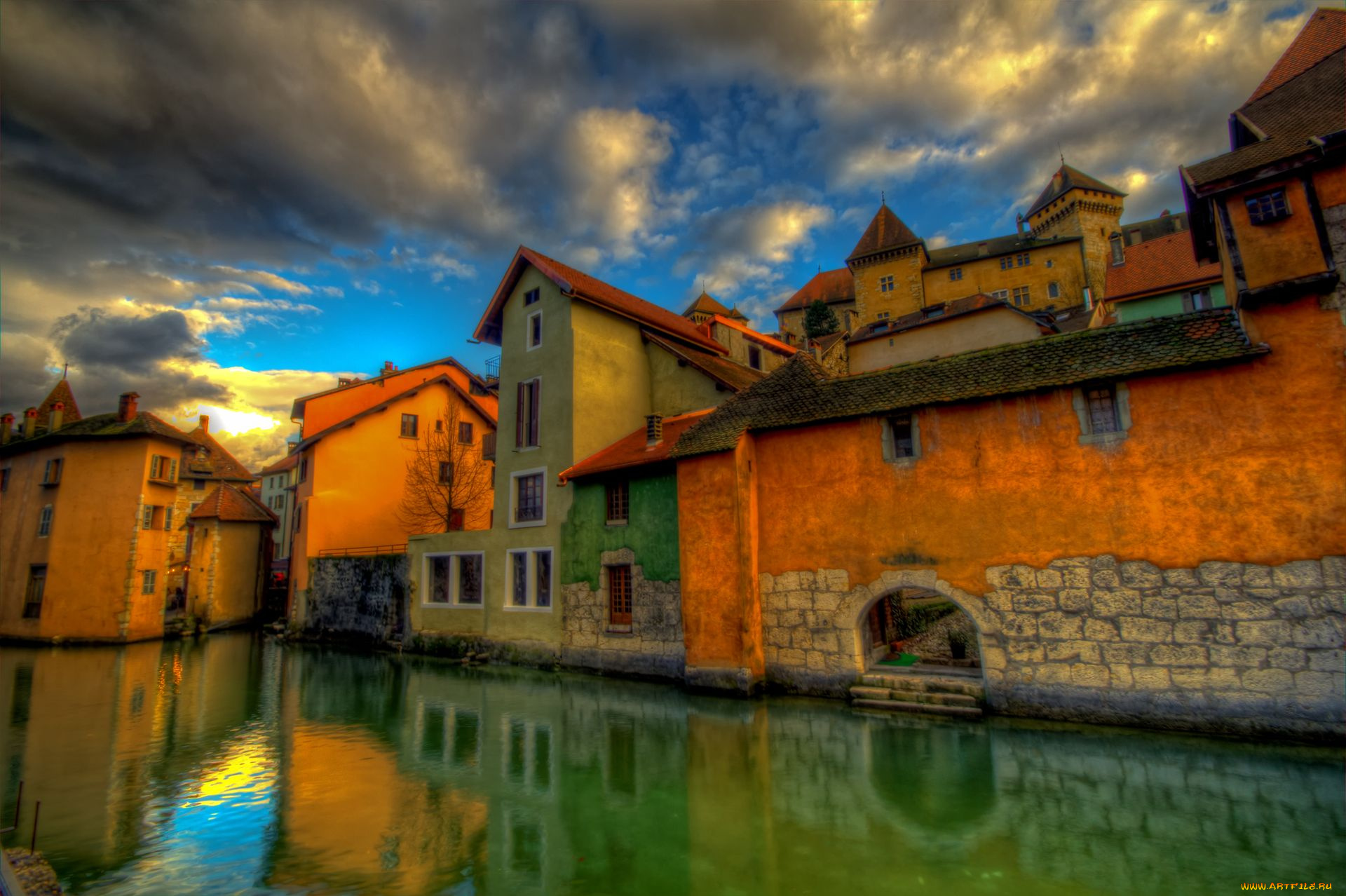 annecy, france, города, здания, дома, река, замок