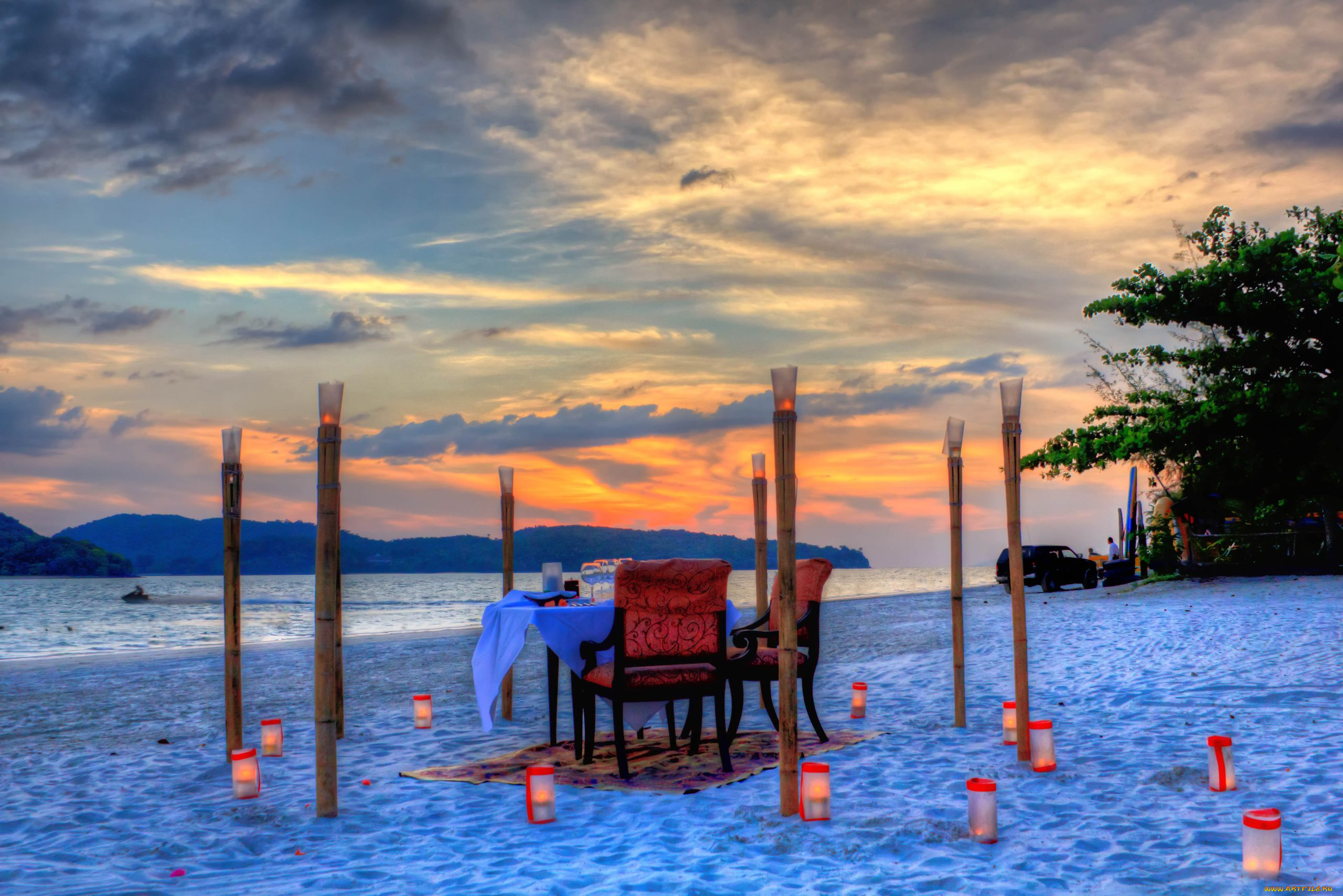 malaysia, природа, побережье, пляж, море, песок, свечи, романтика