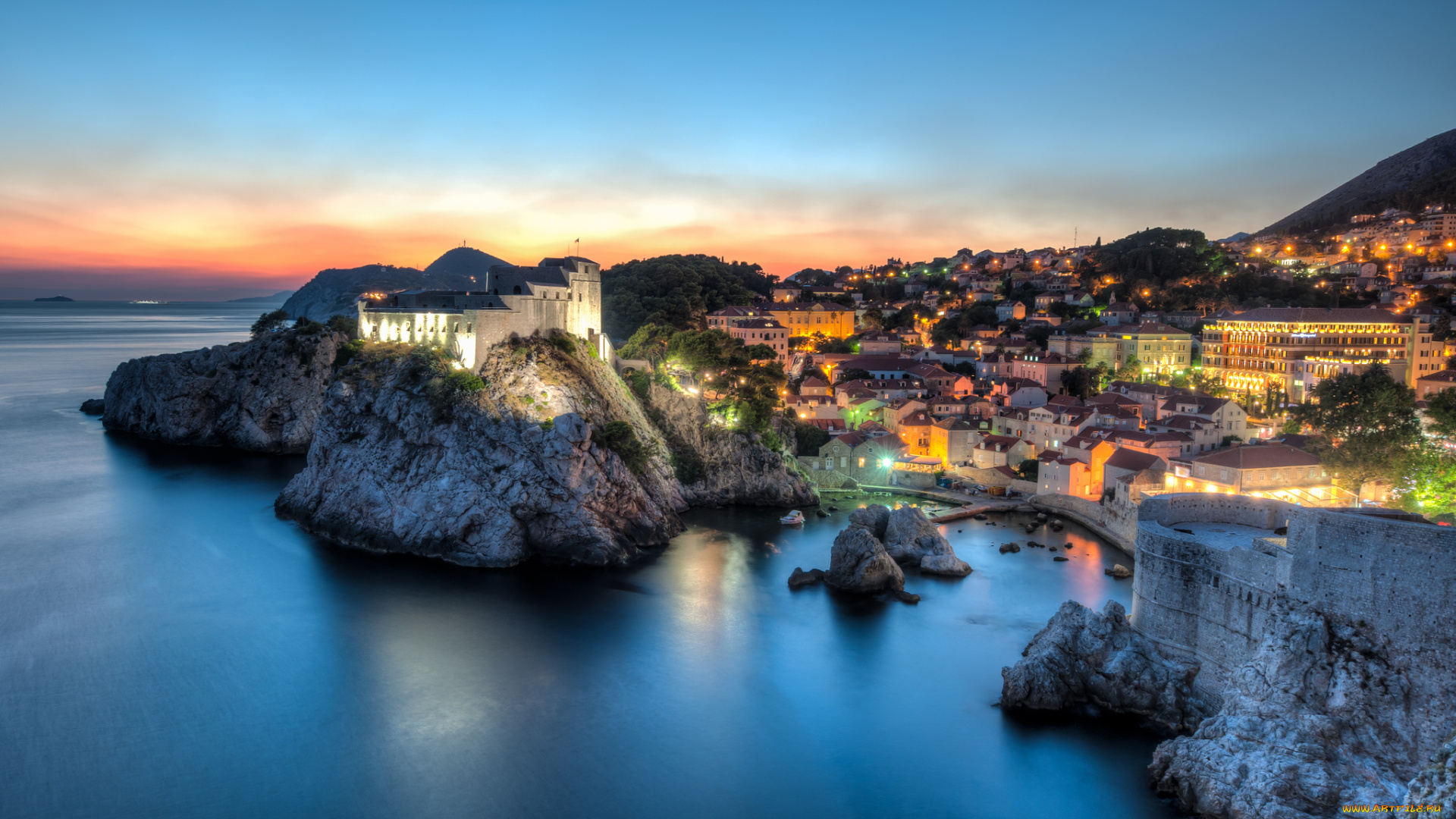 dubrovnik, croatia, города, дубровник, хорватия, море, закат, пейзаж, панорама, побережье