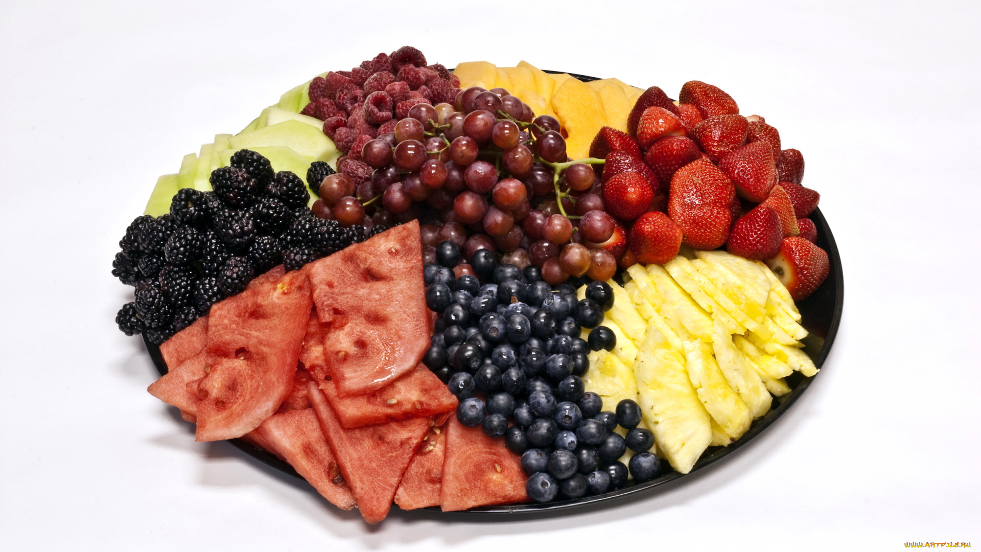 еда, фрукты, ягоды, виноград, черника, ежевика, ананасы, арбуз, малина, клубника