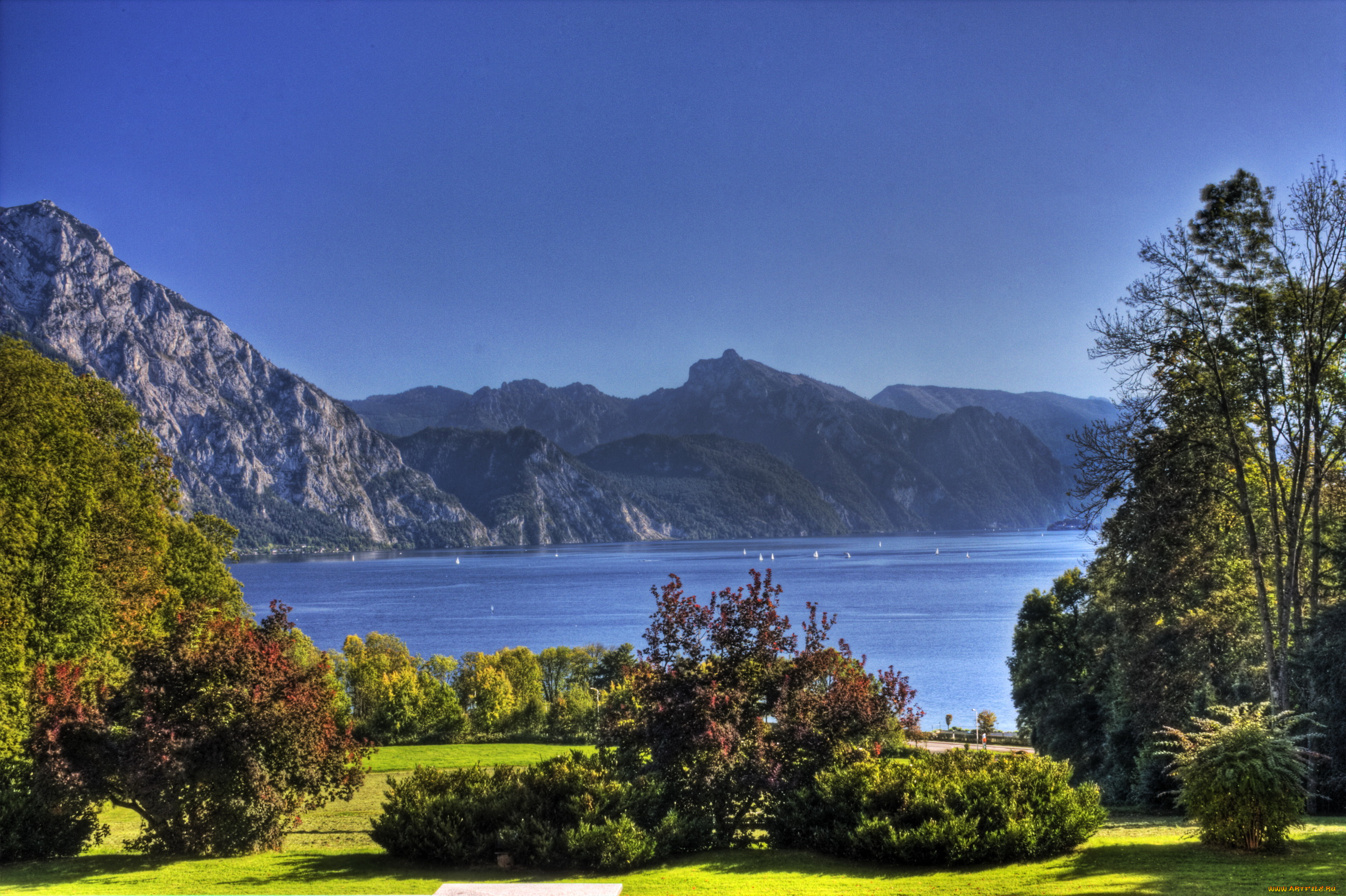 lake, traunsee, австрия, природа, реки, озера, дервья, горы, озеро