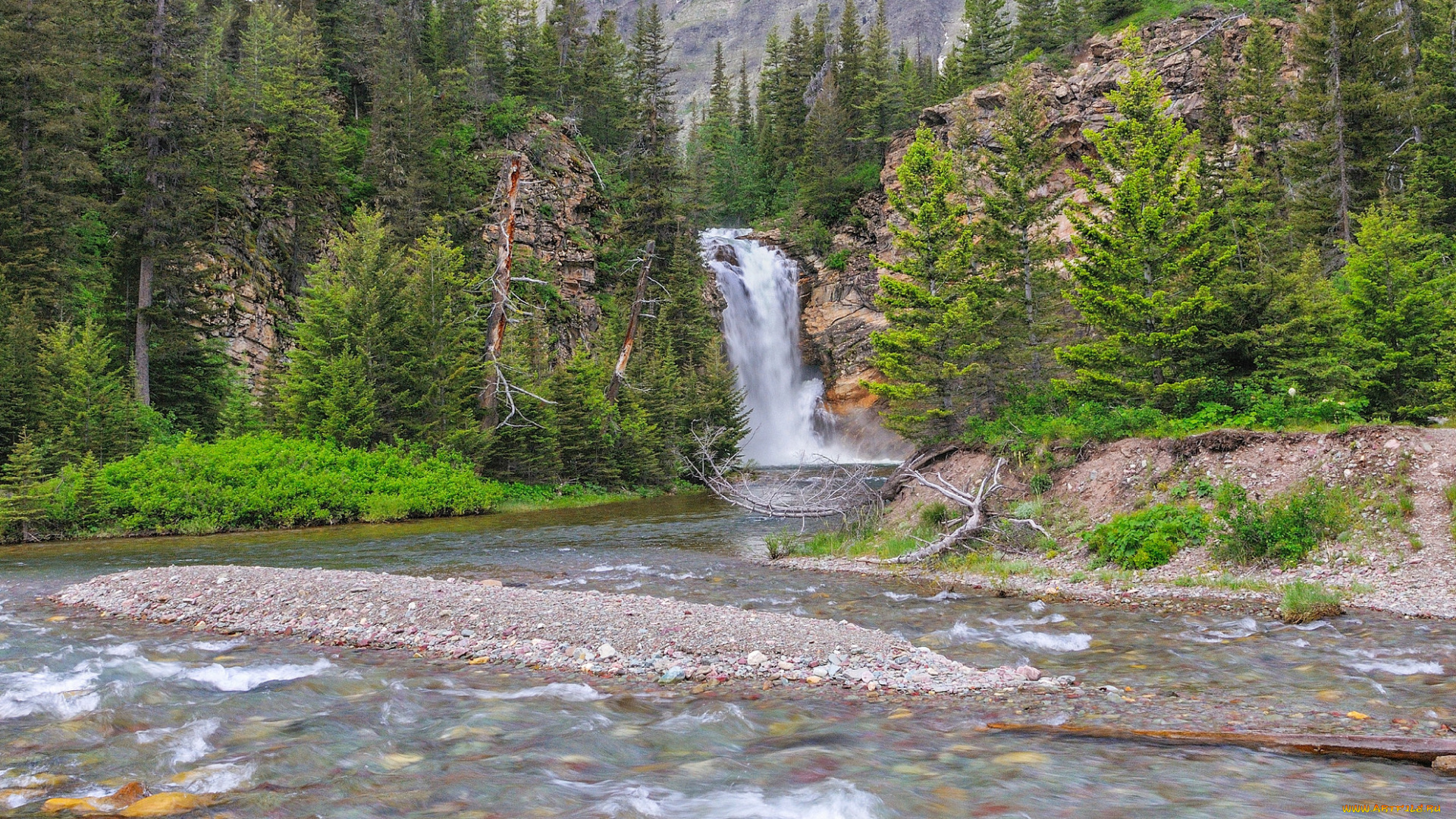 природа, водопады, лес, горы, водопад, река