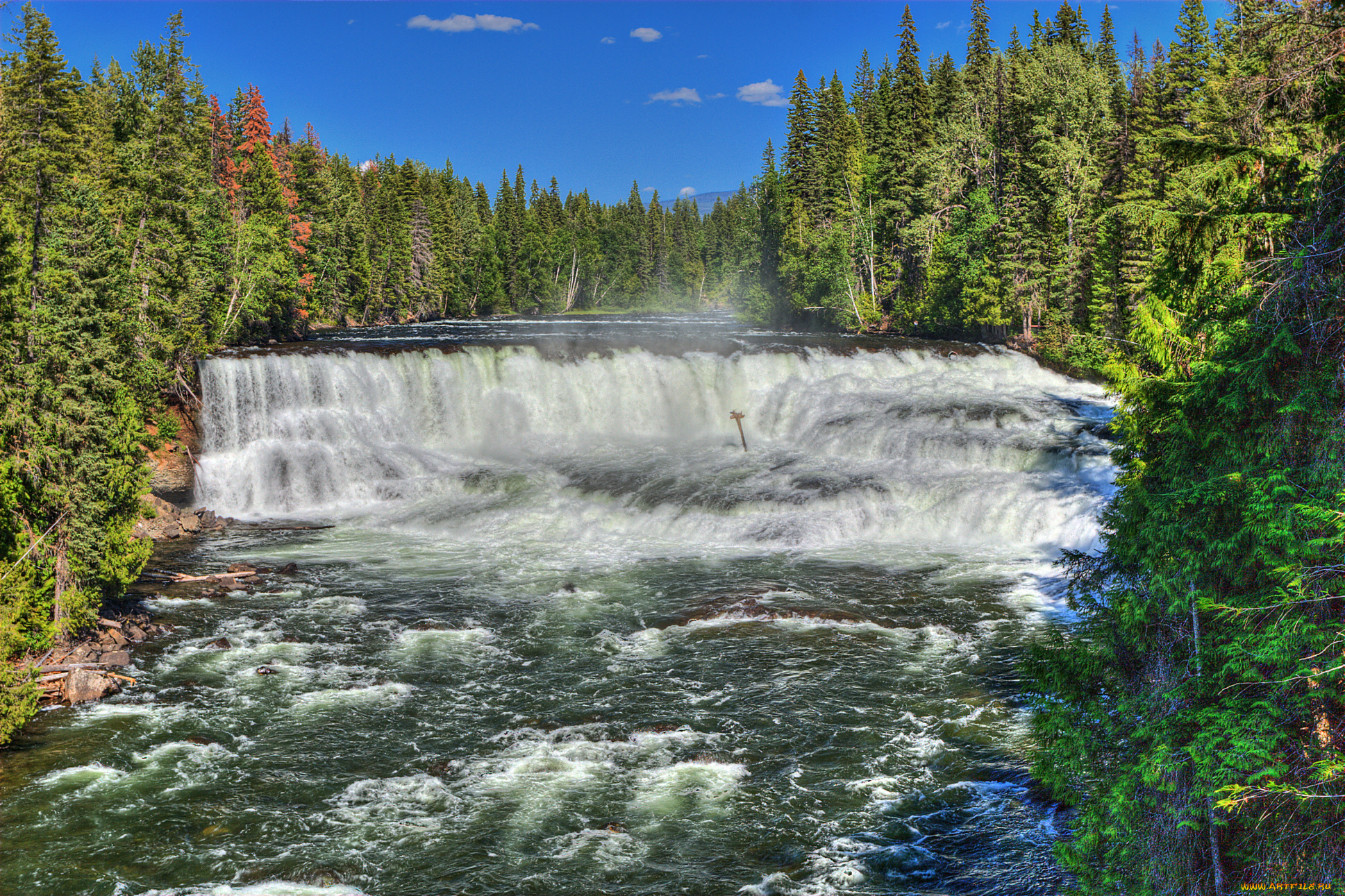 природа, водопады, горы, лес, река, водопад