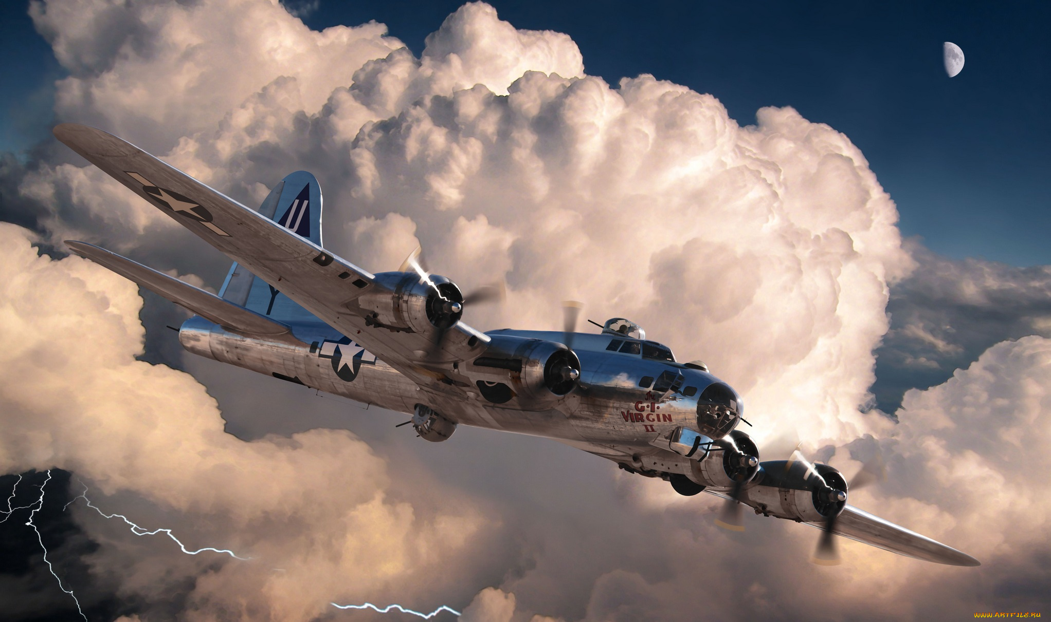 b-17g, авиация, боевые, самолёты, бомбардировшщик, облака, полет