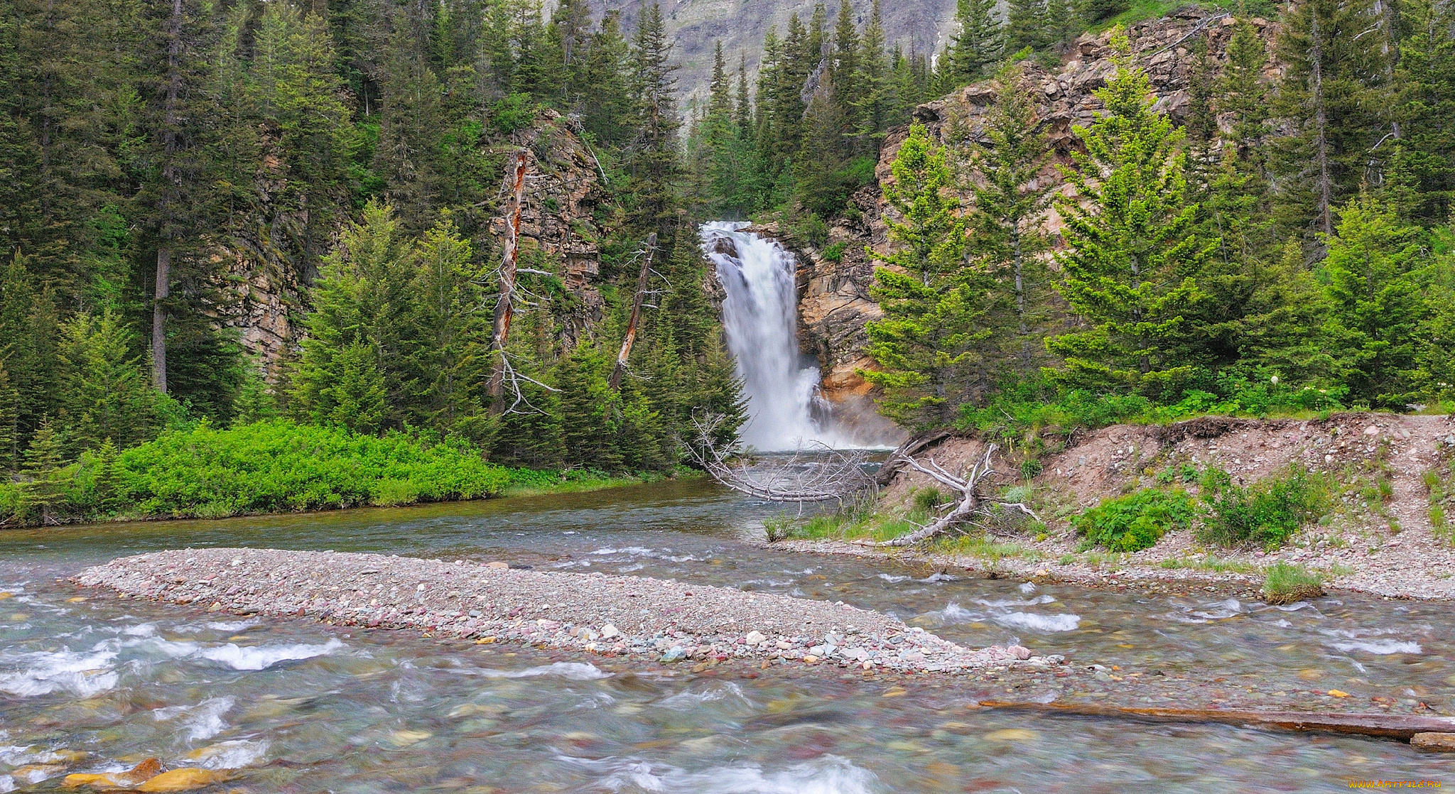 природа, водопады, лес, горы, водопад, река