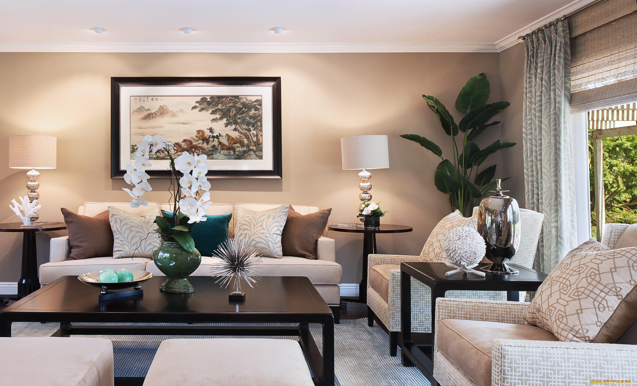 интерьер, гостиная, картина, мебель, дизайн, стиль, орхидея, цветы