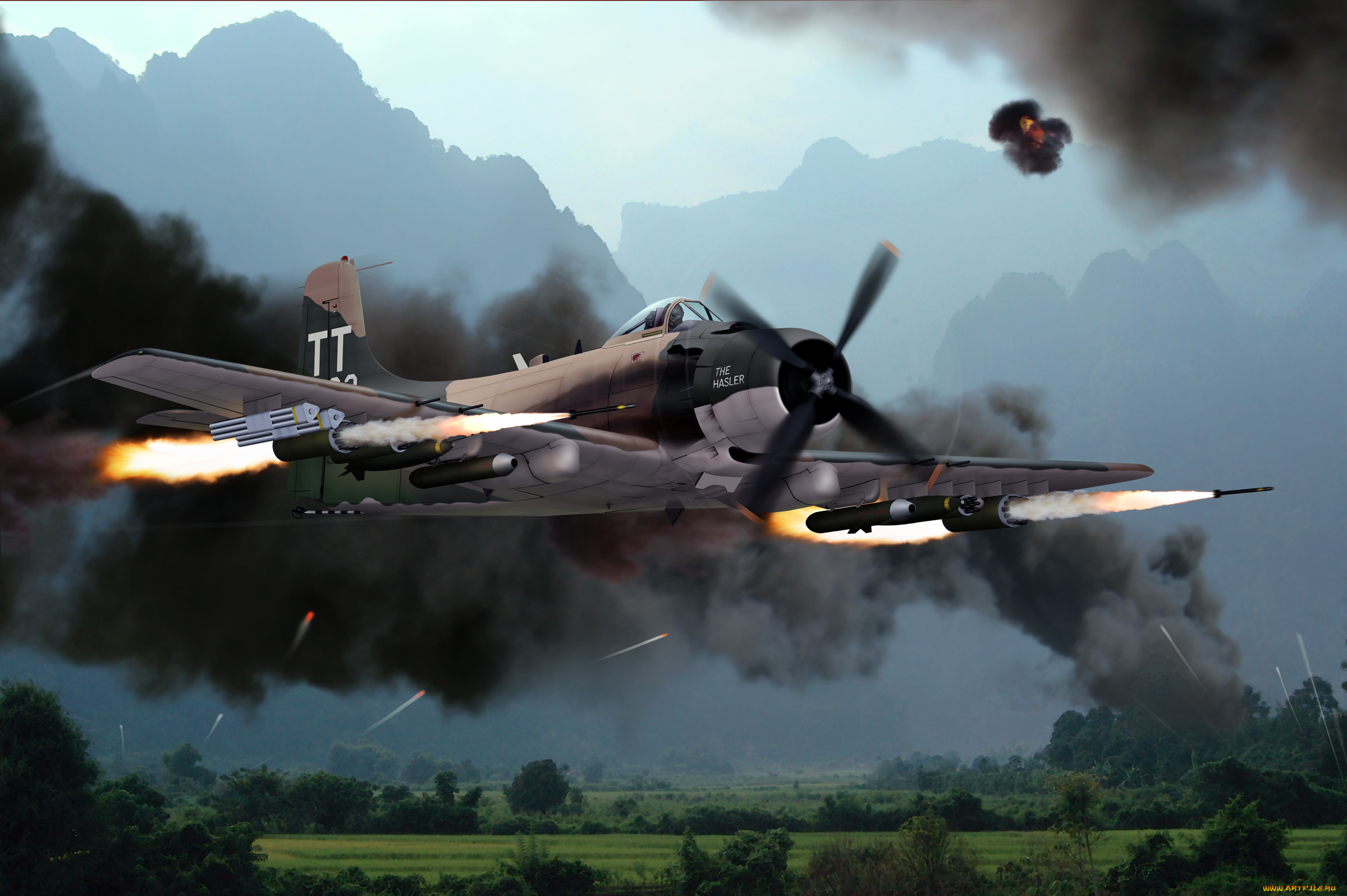 a-skyraider-1, авиация, 3д, рисованые, v-graphic, бой, воздушный